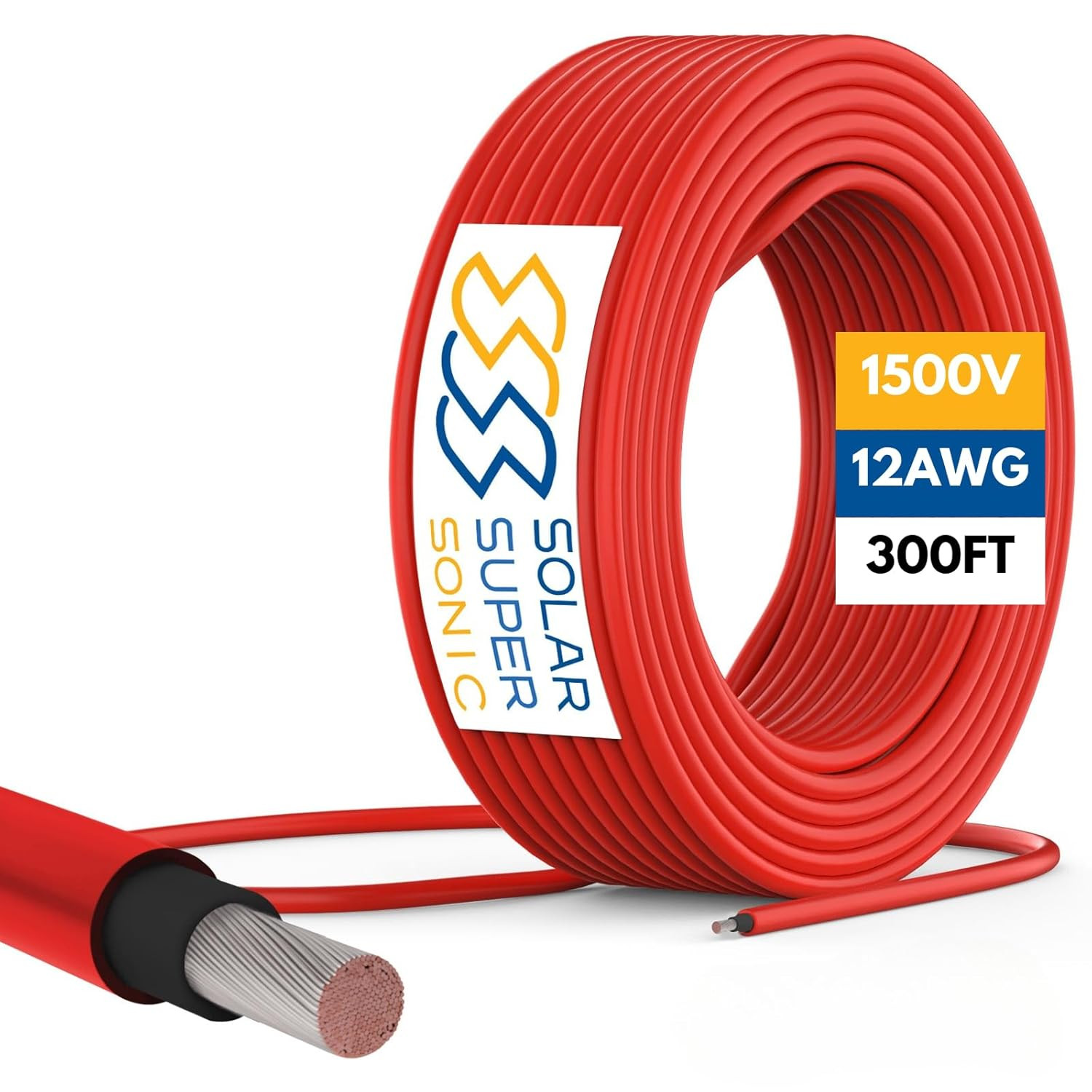1500V High-Voltage PV Wire 300FT – 12AWG Waterproof Solar Cable – Red/Black