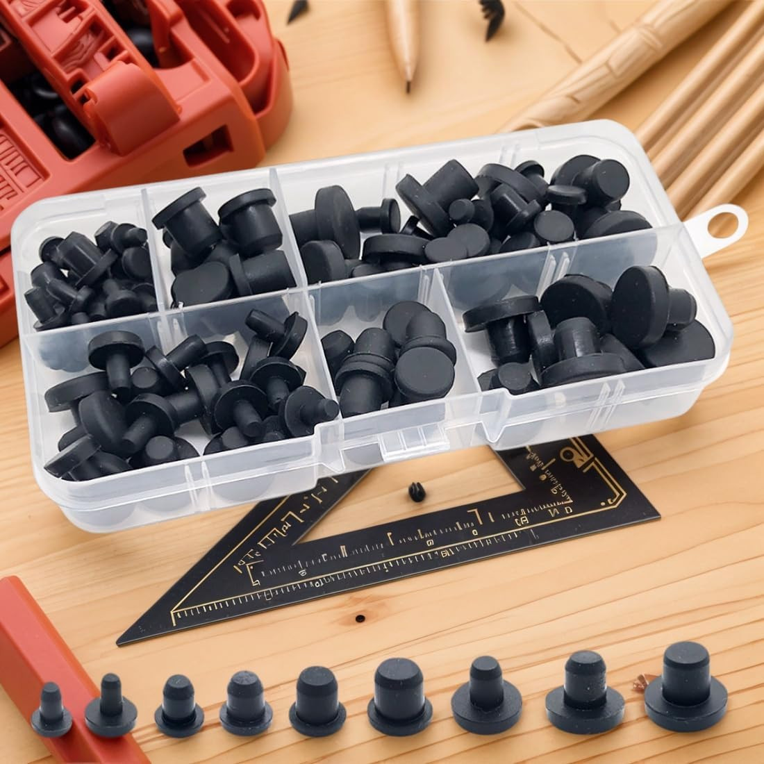 100 Pcs Silicone Rubber Hole Plugs Set – 9 Sizes T-Type Black Silicone Plugs Cap