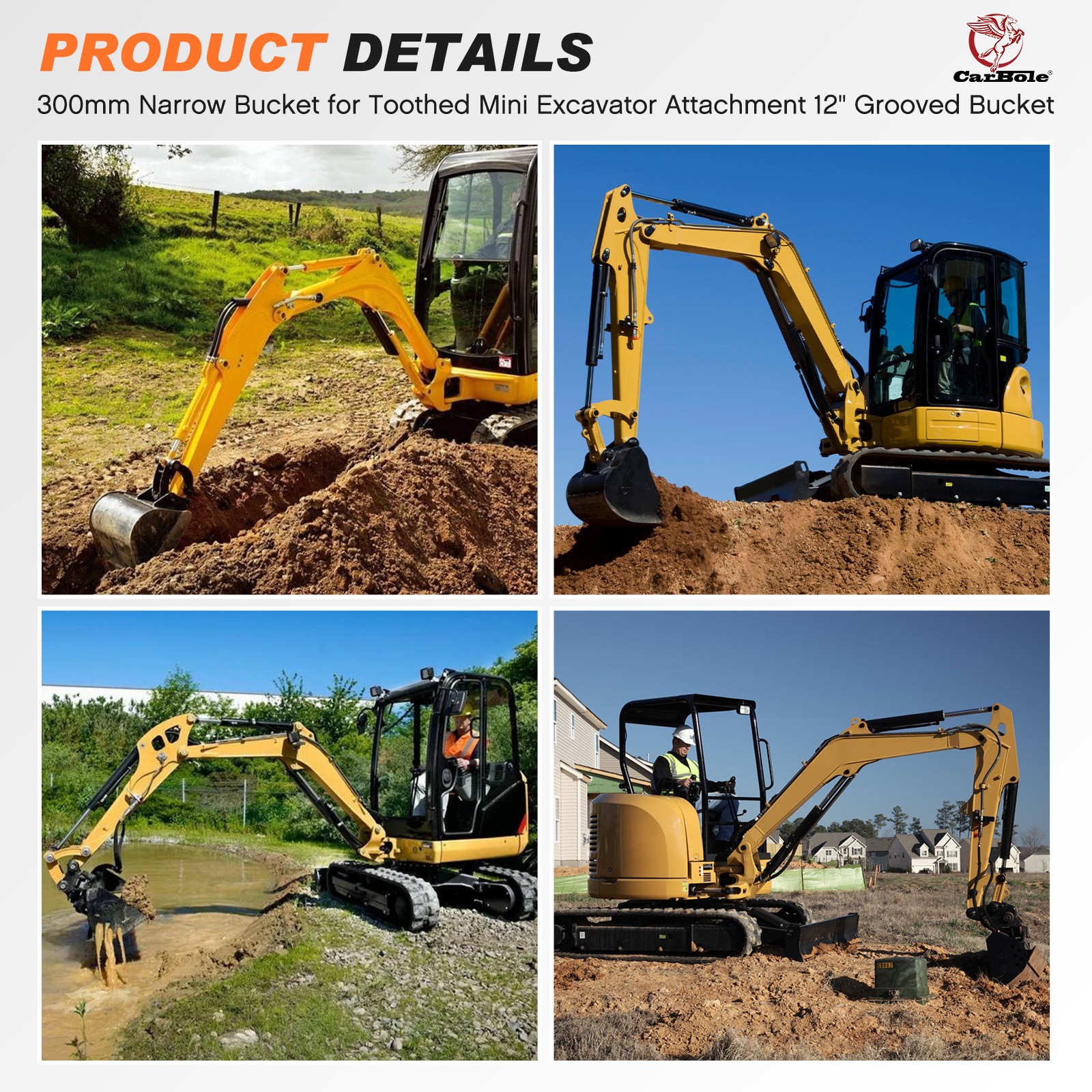 11.8in Bucket Mini Excavator 300mm for 0.8-2 Ton Small Diggers Narrow Heavy Duty