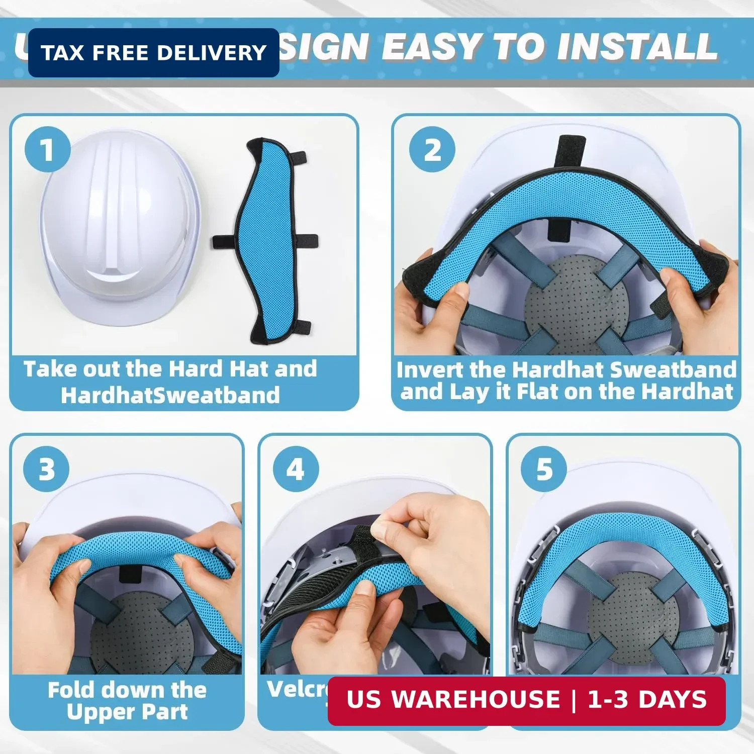 Hard Hat Sweat Bands 4Pcs, Innovative 3-Layer Fabric Sweatbands for Hard Hats Wa