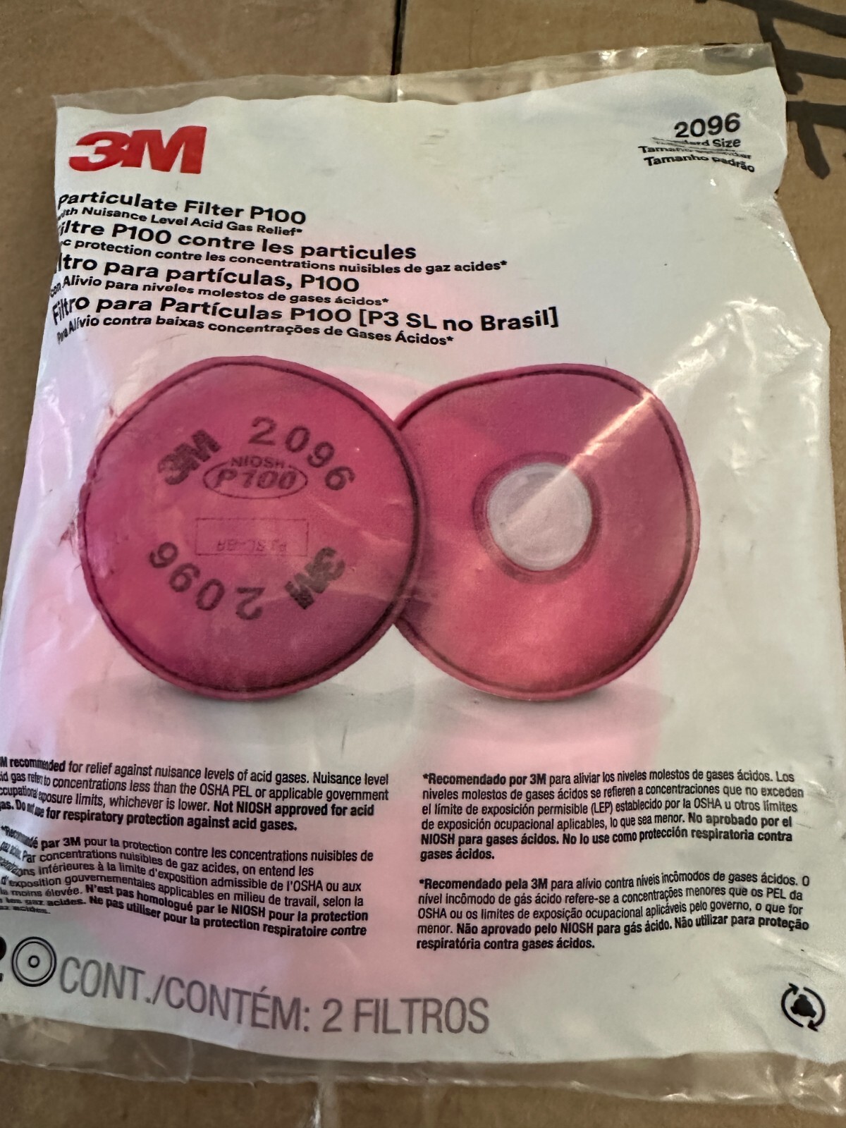 3M 2096 Particulate Filter P100 Acid Gas Relief For 6000 7000 Facepiece 10/2027