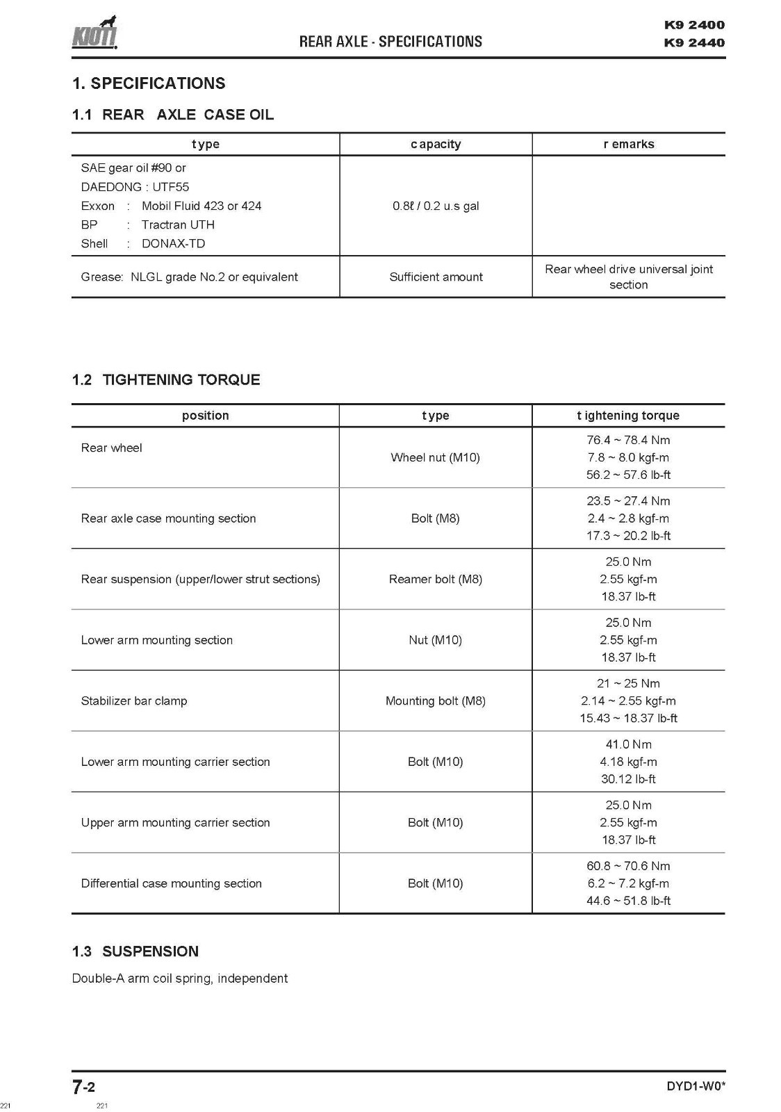 K9 2400 2440 Side By Side Technical Workshop Manual Fits Kioti K9 2400 2440