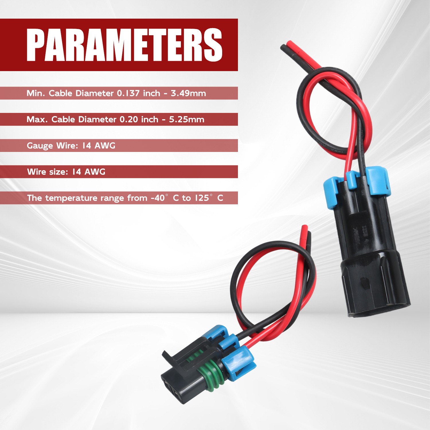 Pair 2-Pin Male & Female Connector Multi-Purpose Pigtail 14 AWG 7.8″ Wiring