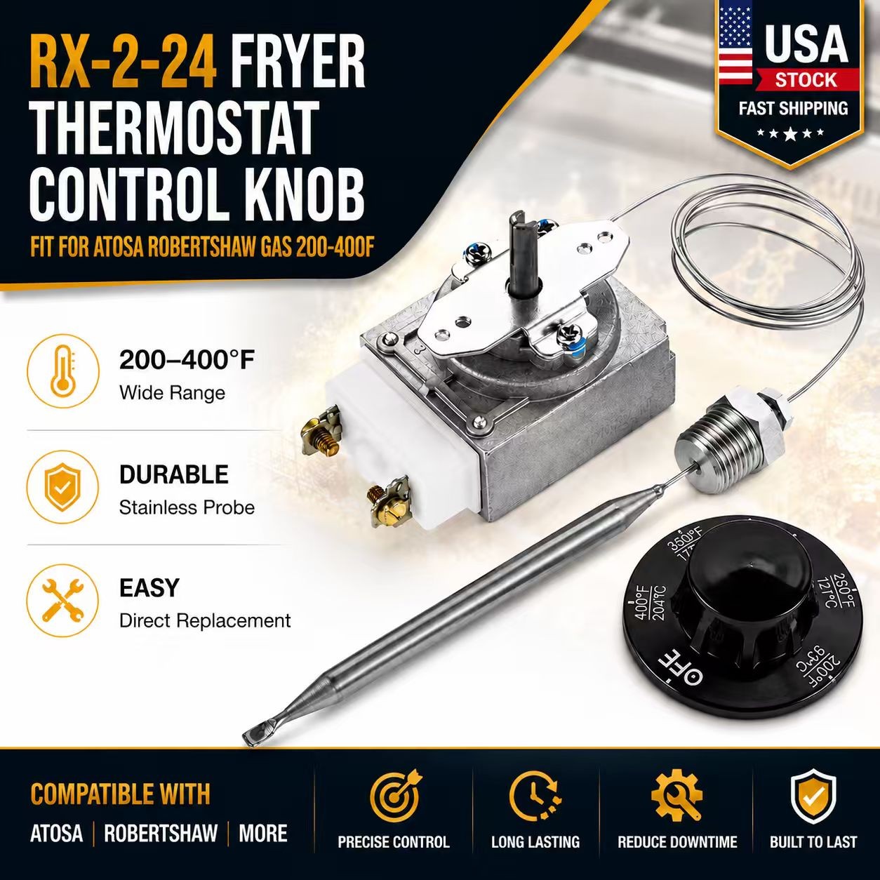RX-2-24 Fryer Thermostat Control Knob fit for Atosa Robertshaw Gas 200-400F