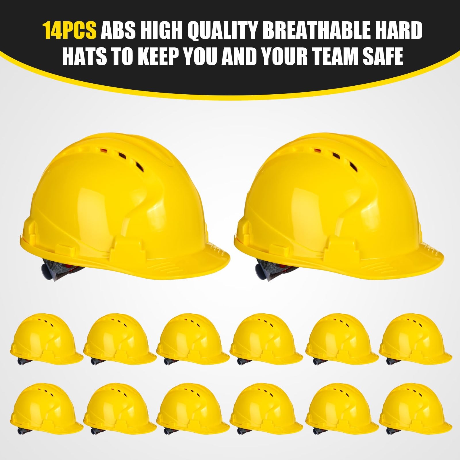 14 Pieces 4 Pt. Suspension Hard Hat Bulk Safety One Size, Yellow
