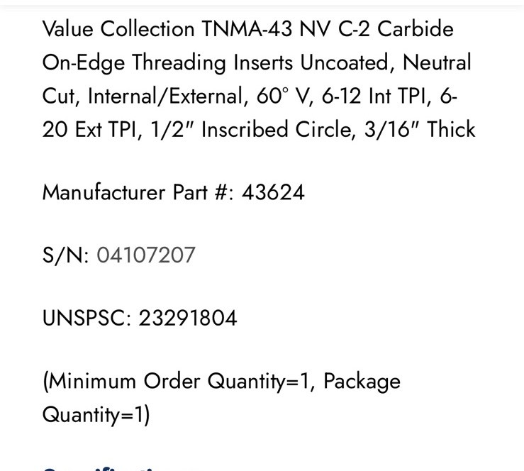 TGI USA TNMA-43 NV C-2A Carbide On-Edge Threading Inserts Qty.10 (26MY201)