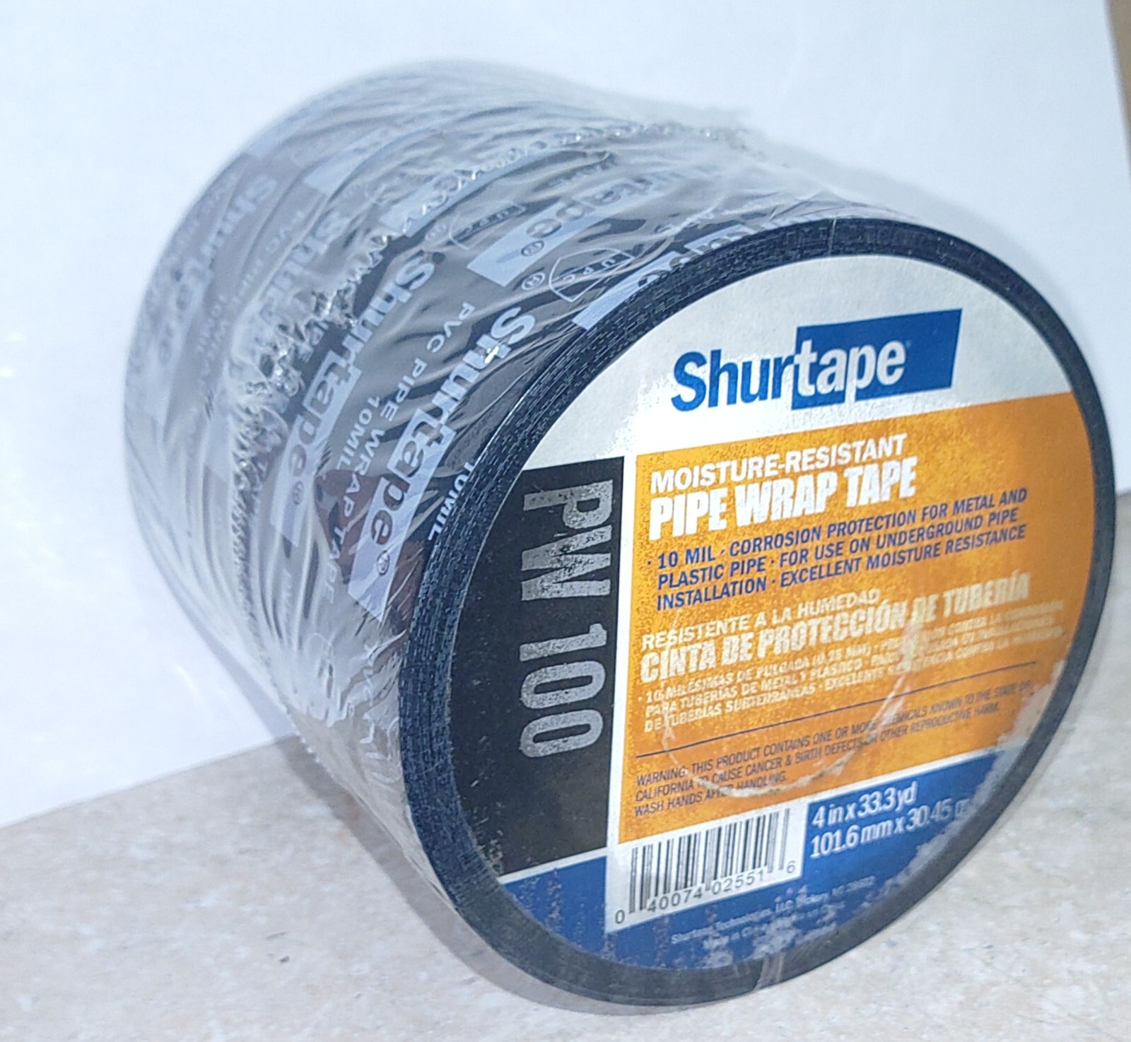 Shurtape PW 100 Moisture Resistant 4″ x 33.3 Yds PVC Pipe Resistant Tape