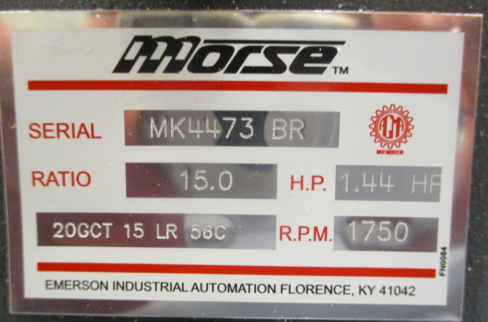 Morse 20GCT 15 LR 56C Gear Reducer 15:1 Ratio 1.44 HP 1750 RPM 1″ Shaft Dia