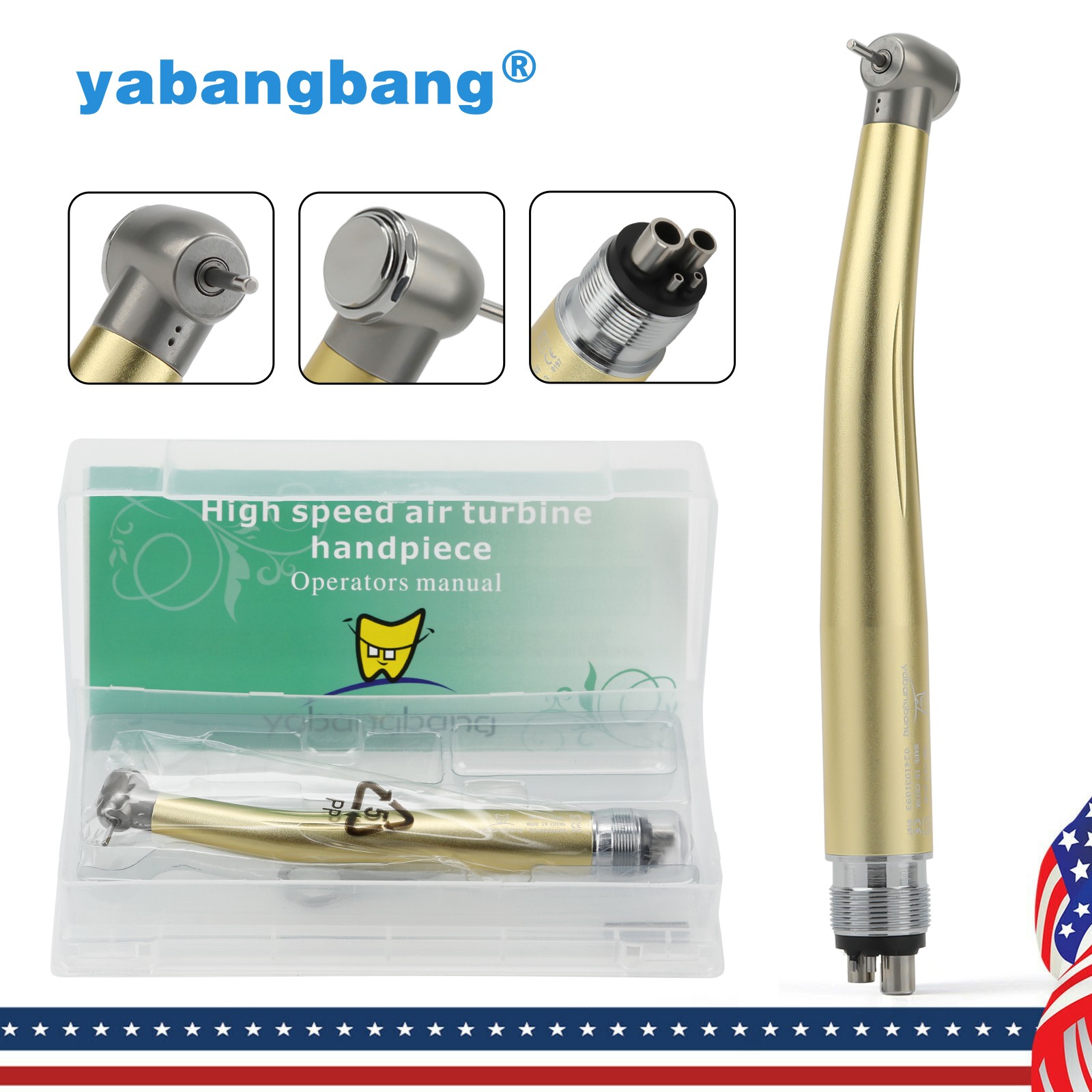NSK Style Dental High Speed Handpiece Turbine 4 Holes 7 Colors Rotor Golden