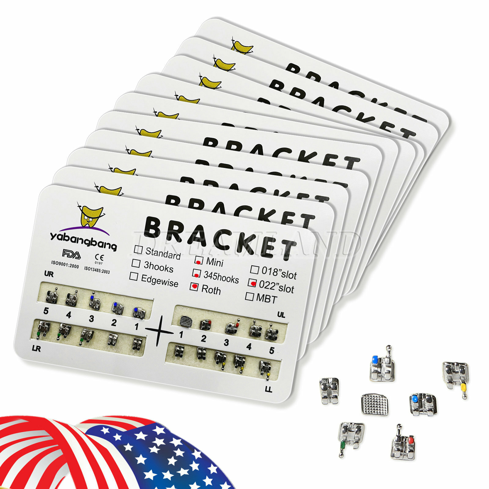10 Orthodontic Dental Brackets Brace Mini Roth 022 Slot 345 Hooks Metal CE&FDA