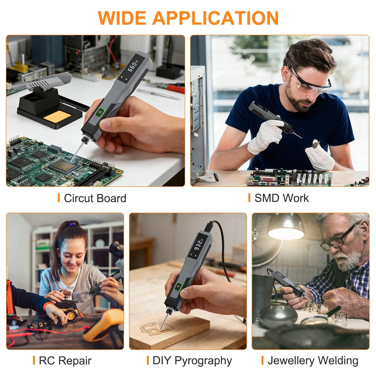 Soldering Iron Kit Cordless 5s Heating 14-in-1 Portable Grey