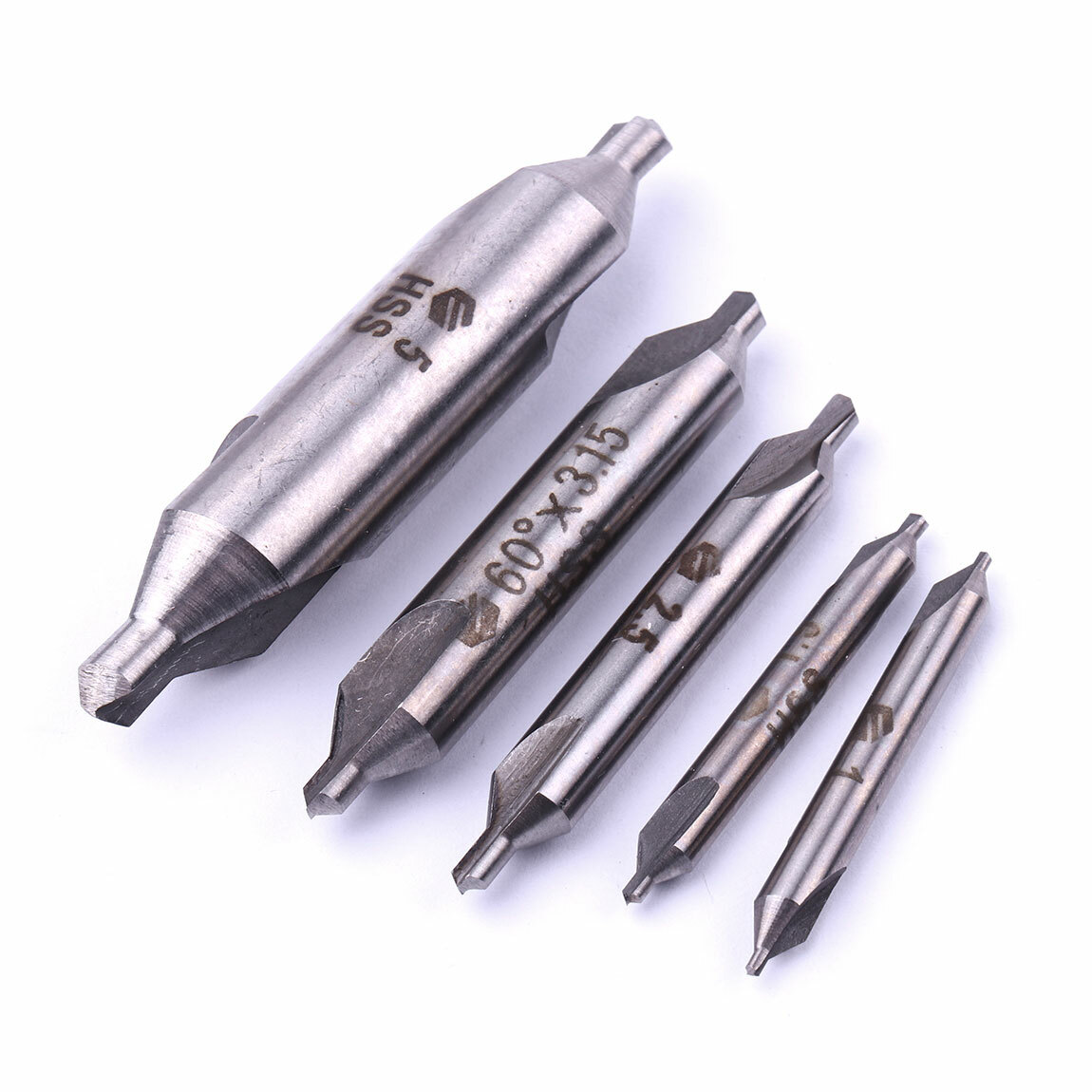 5-Piece HSS Center Drill Bits Set #1-#5, 60° Angle for Lathe & Metalworking