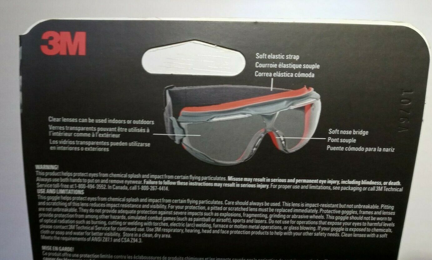 3M Scotchgard Anti-Fog Safety Goggles PRO Gray / Red with Clear Lens, NEW