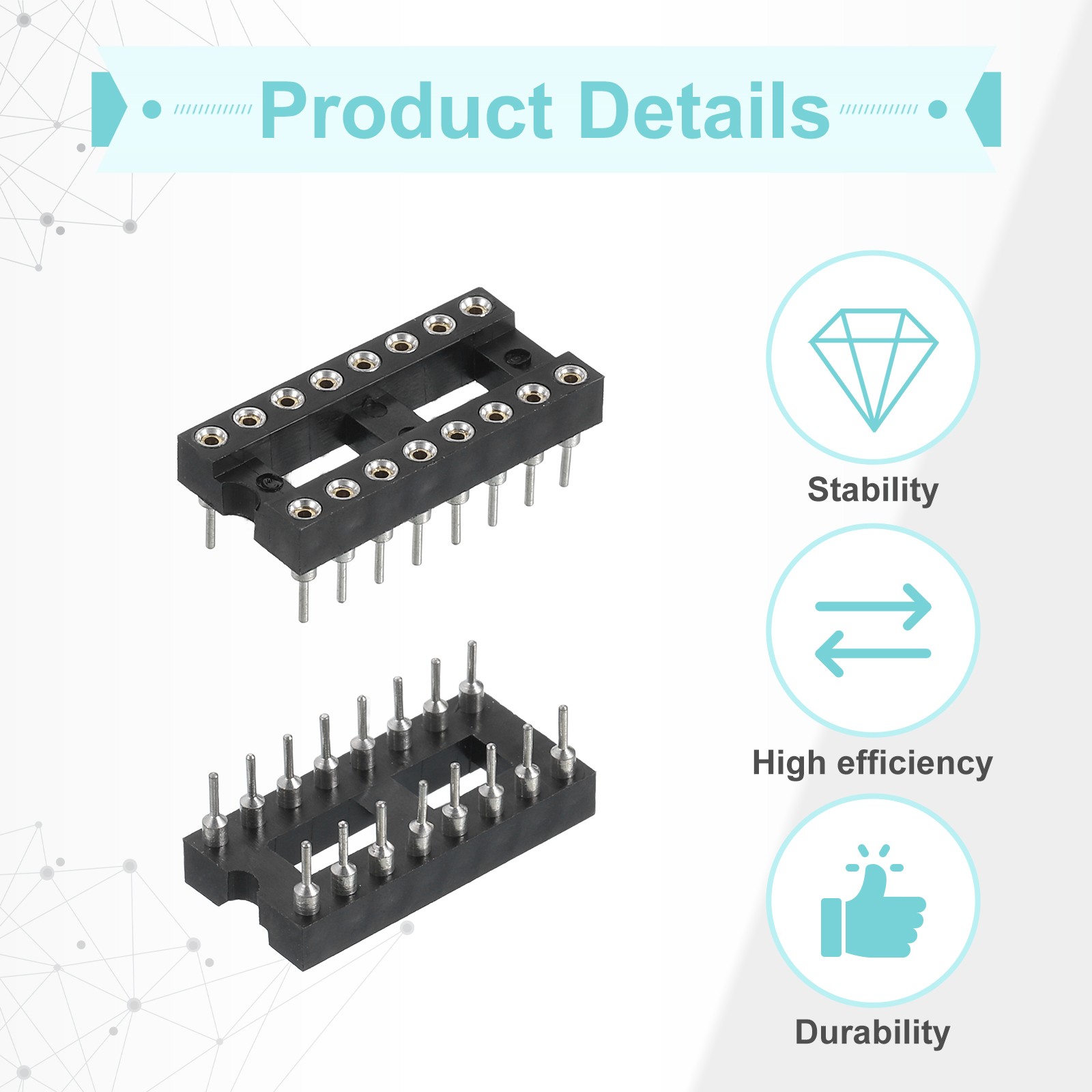 30Pcs DIP IC Chip Socket Adapter Narrow Round 16 Pin 2.54mm/0.1″ Pitch
