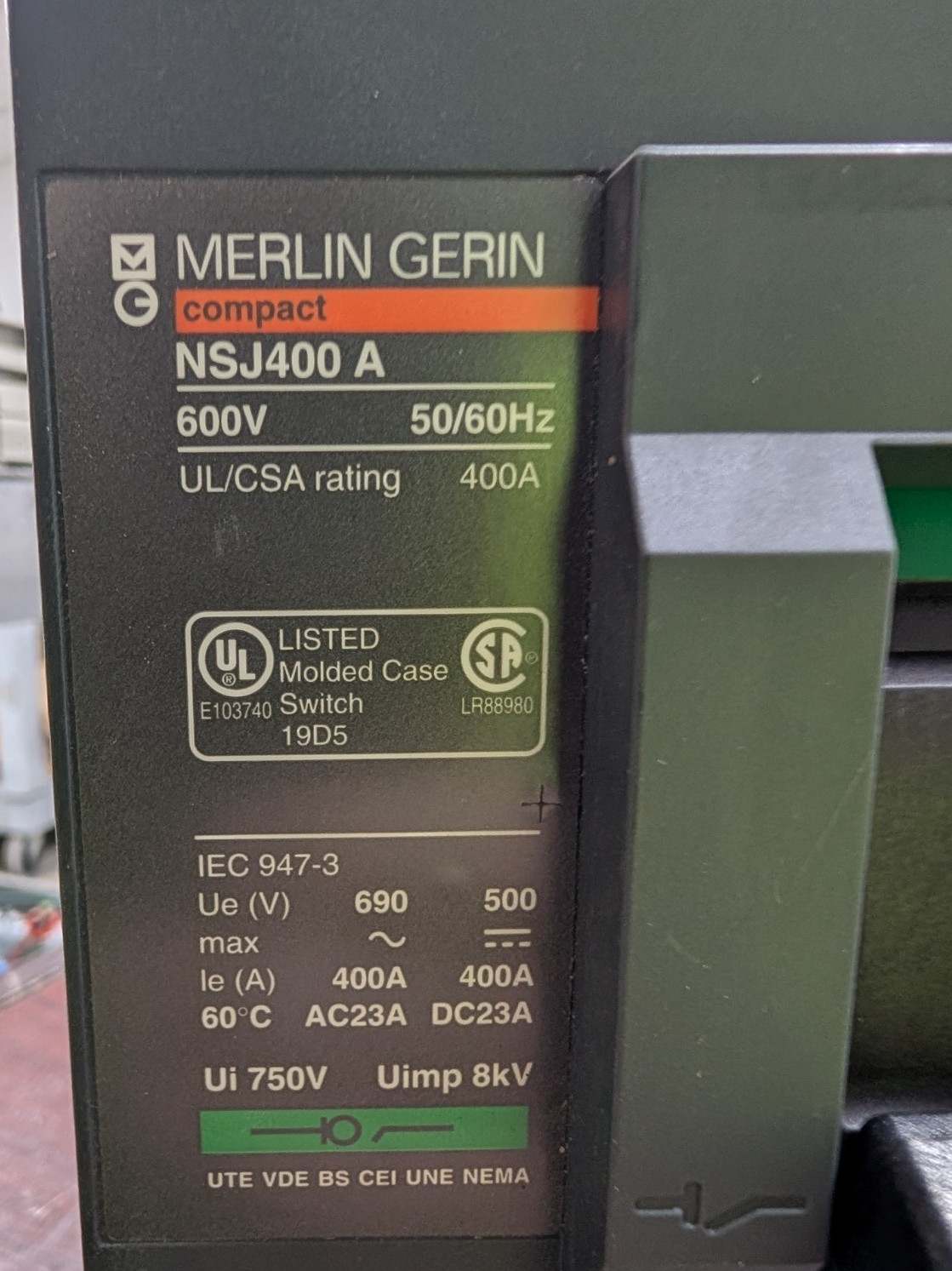 🤪 MERLIN GERIN 400 AMP CIRCUIT BREAKER 600 VAC 3 POLE NSJ400 A