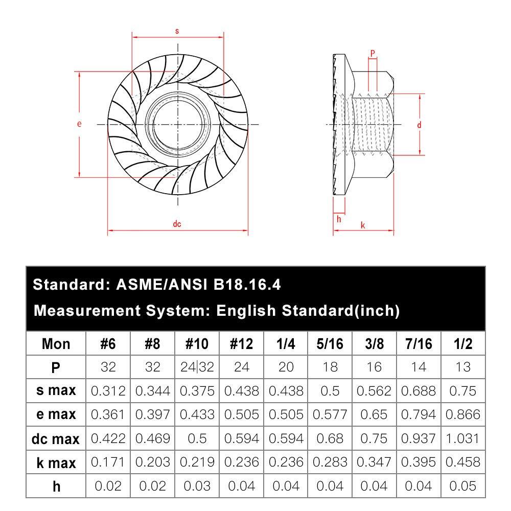 FLANGE NUTS SERRATED 1/4-20, 5/16-18, 3/8-16, ZCN3, Coarse ZINC PLATED STEEL HEX