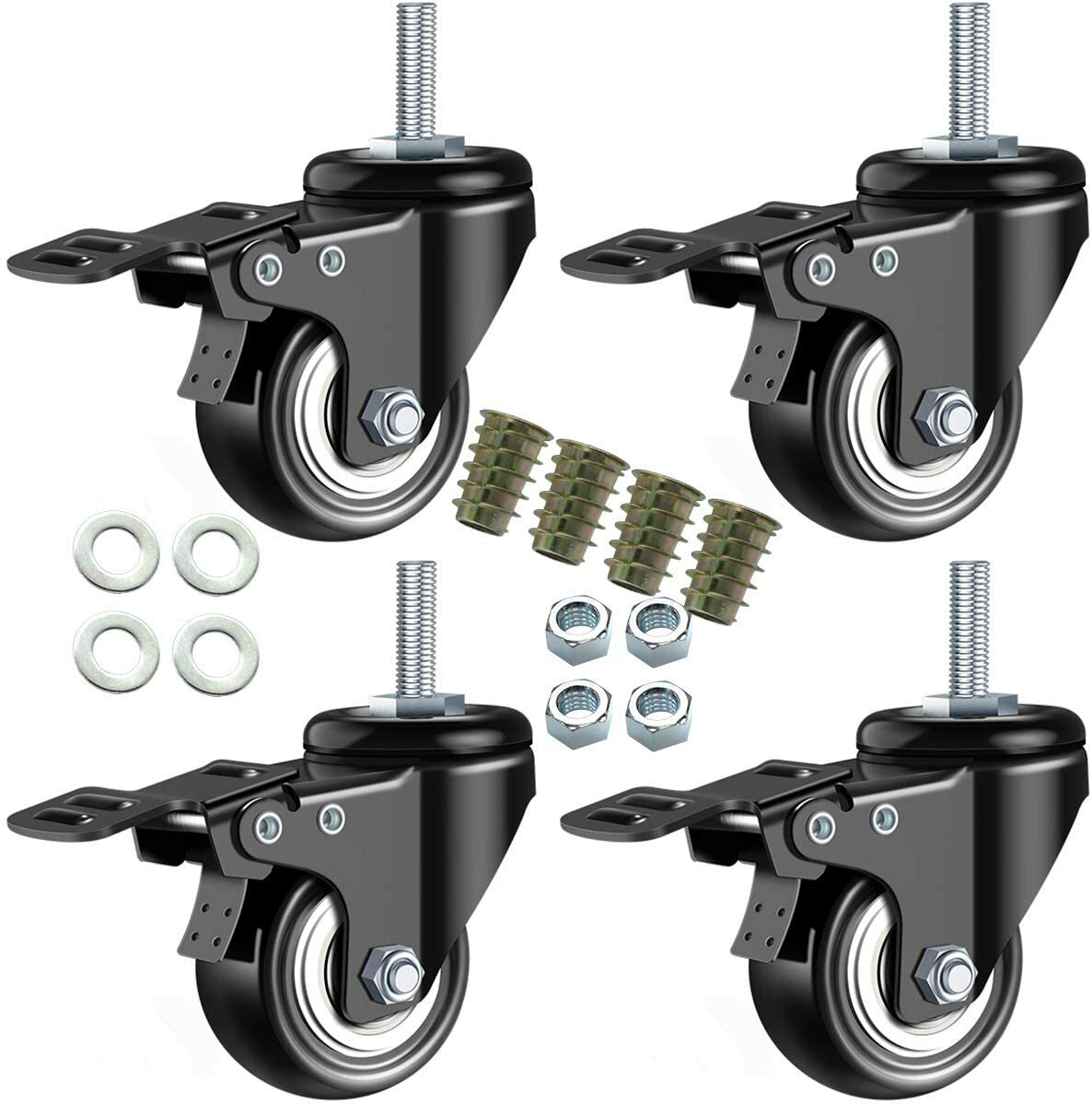 DICASAL 1″ Stem Casters, Heavy Duty Swivel Stem Casters PU Foam Quite Mute