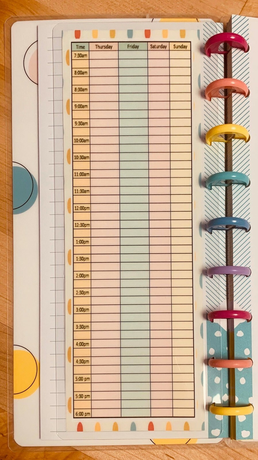 Schedule / Daily / Hourly Dashboard Insert for use with Half size HP Notebook