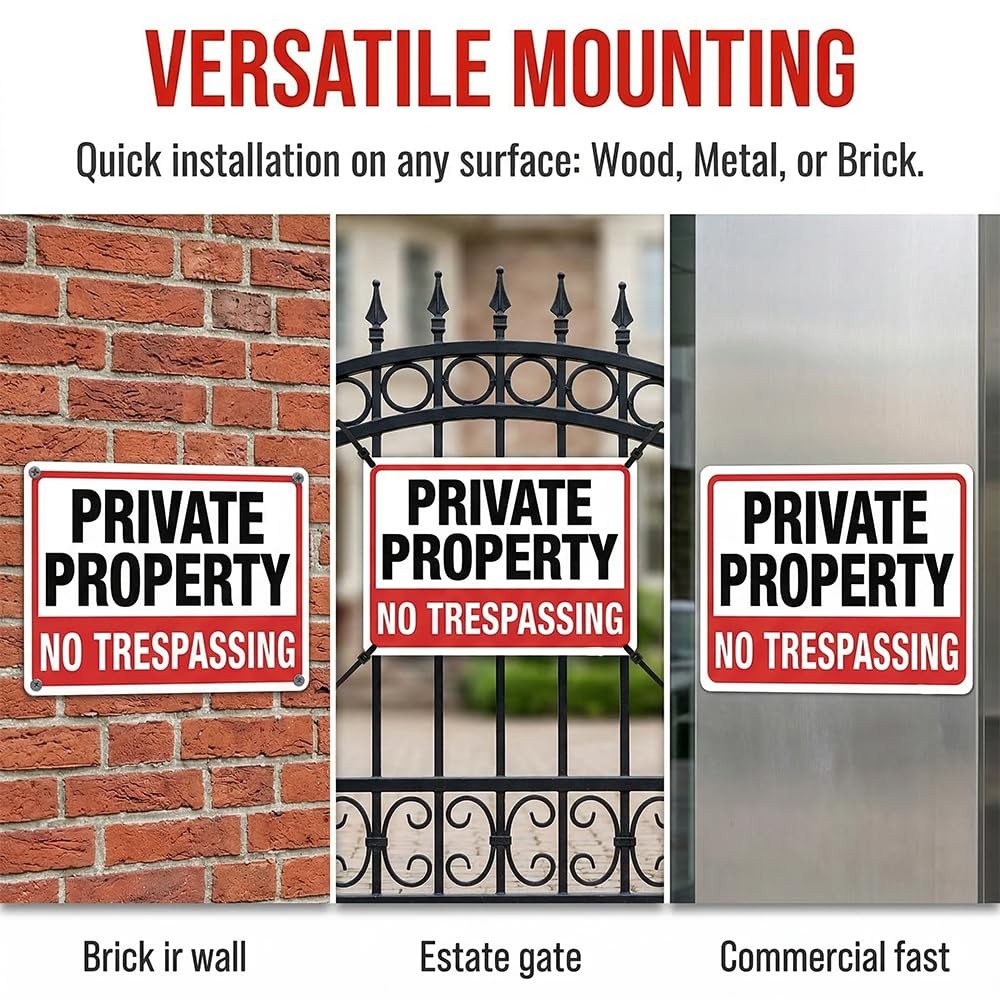 4-Pack No Trespassing Signs Private Property Metal Sign 10 x 7 In Aluminum