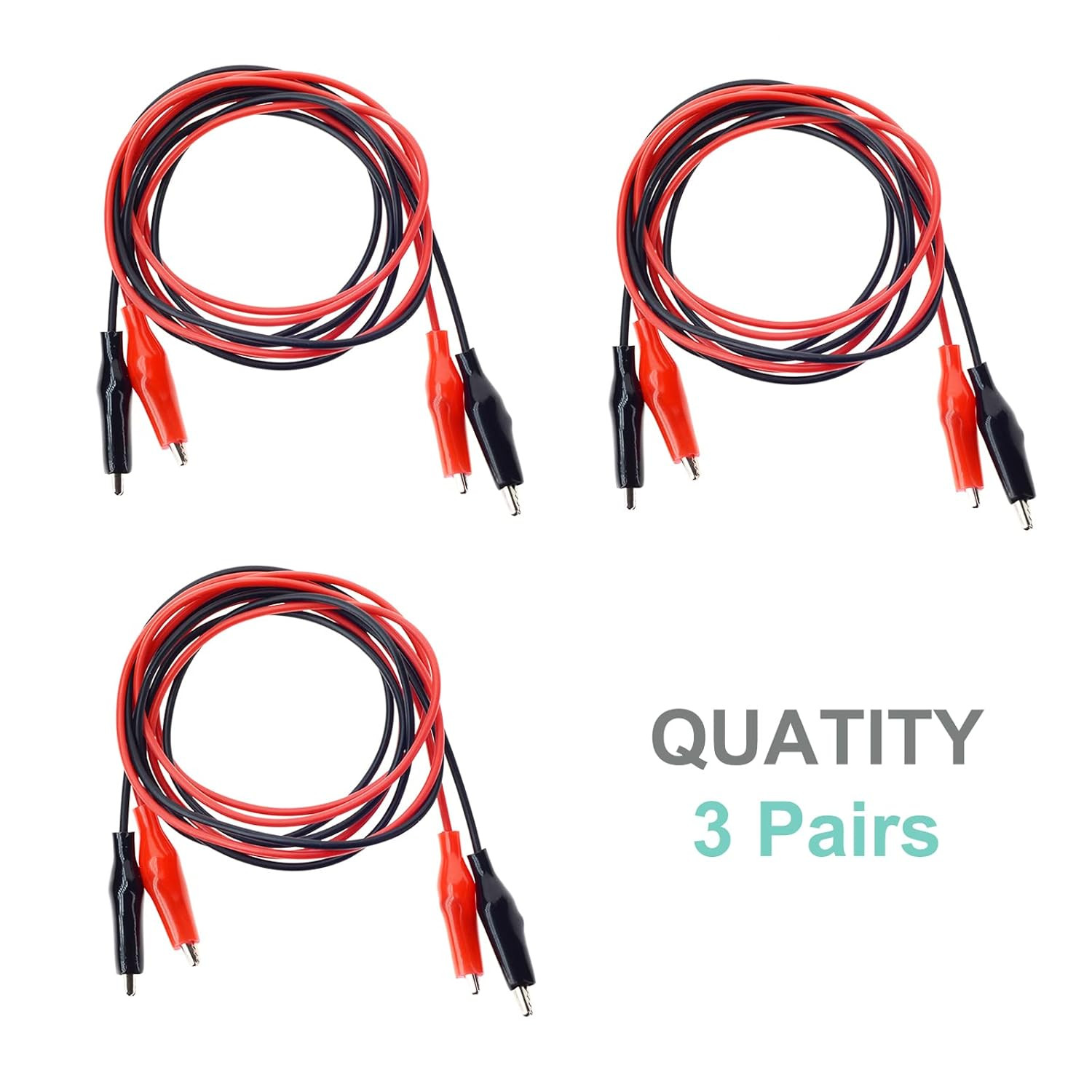 3 Pairs Alligator Clips with Wires Test Cable Red-Black 100Cm Long Adhesive Desi