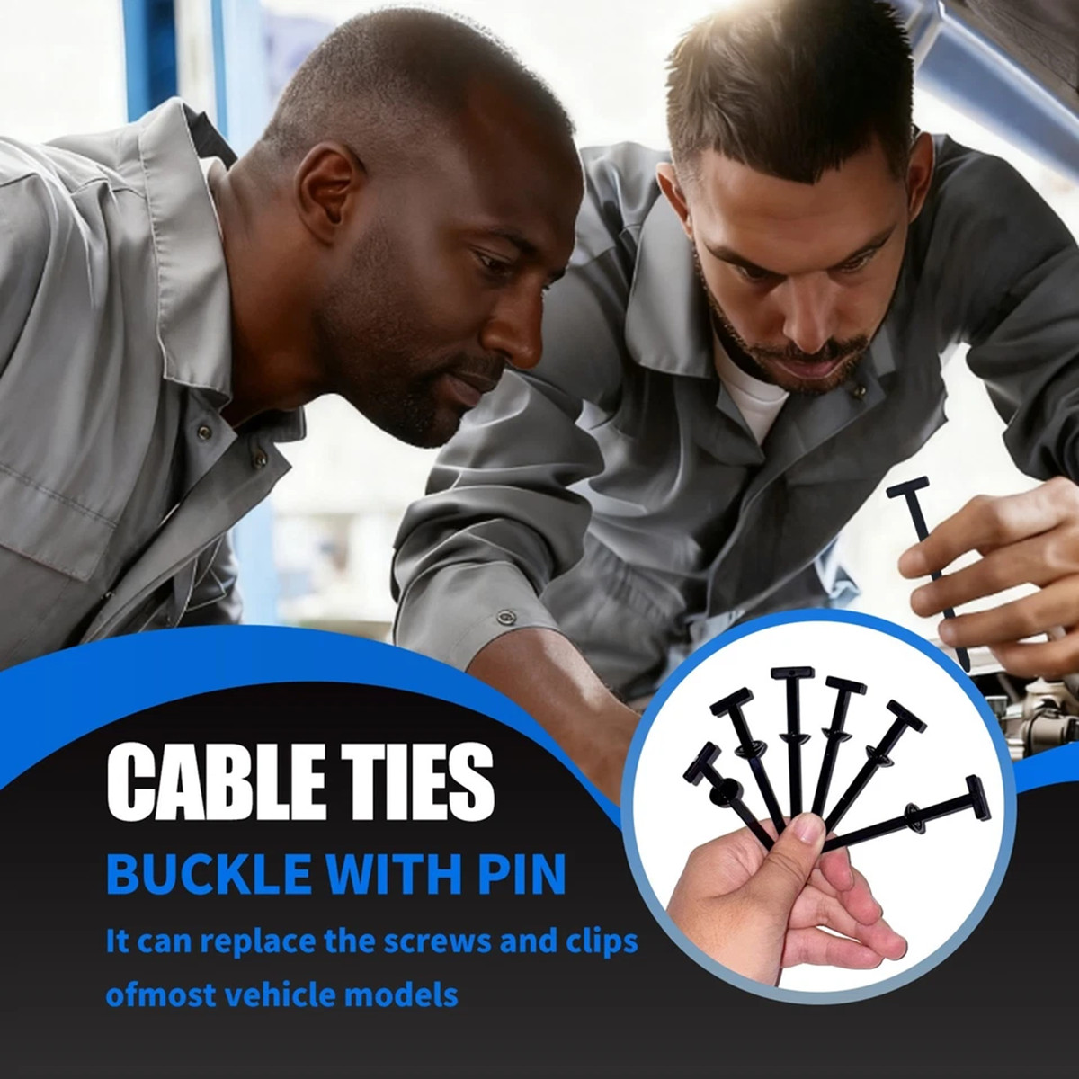 100Pcs Automotive Nylon Cable Tie Fastener Kit – Universal Car Zip Tie Buckle C