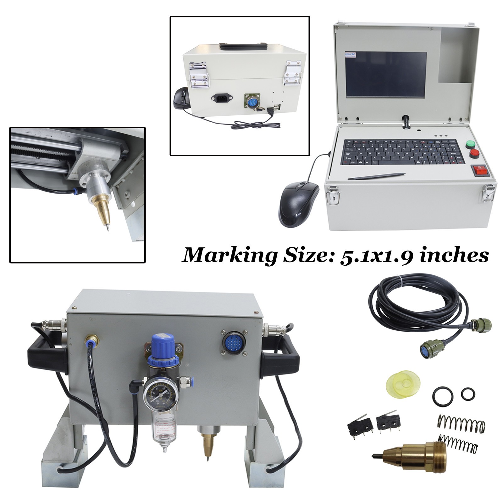 5.1×1.9 in Single Chip Pneumatic Handheld Dot Peen Marker Metal Engraver Coding