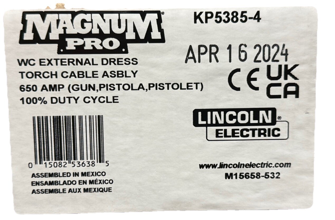 Lincoln KP5385-4 WC EXTERNAL DRESS TORCH CABLE ASBLY 650 AMP 100% Duty Cycle.