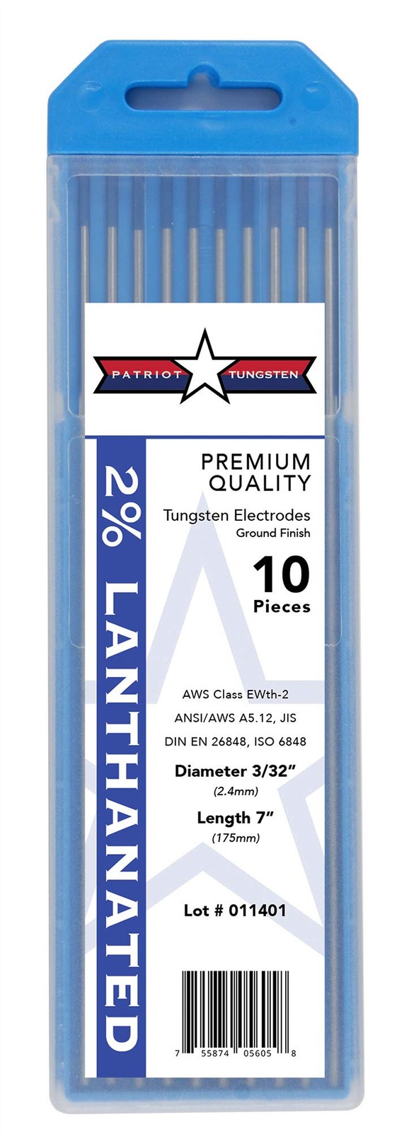 2% Lanthanated Tig Welding Tungsten Electrodes 1/8ยx7ย 10pack