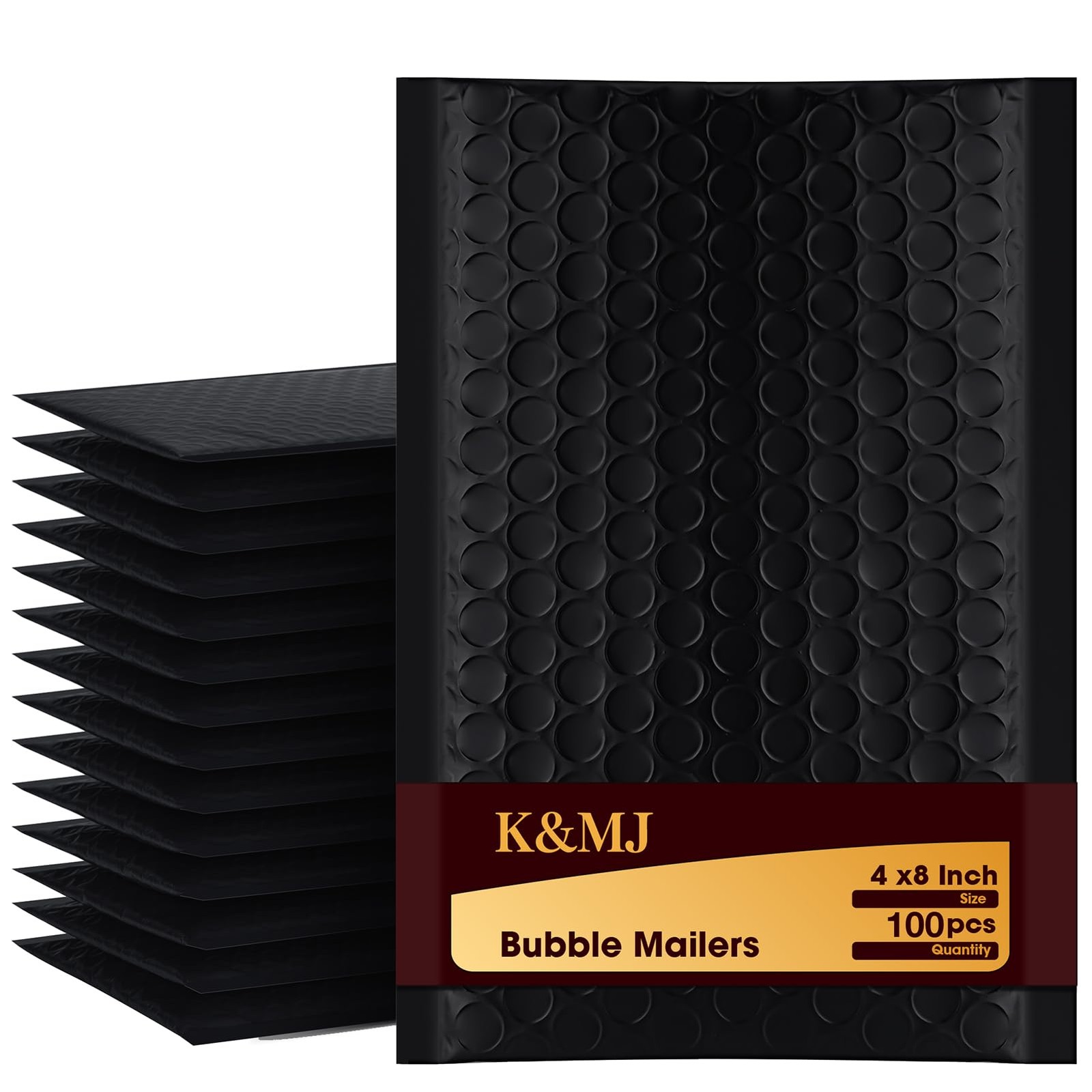 K&MJ 4×8 Bubble Mailer,100 Pc,Black inches, Black