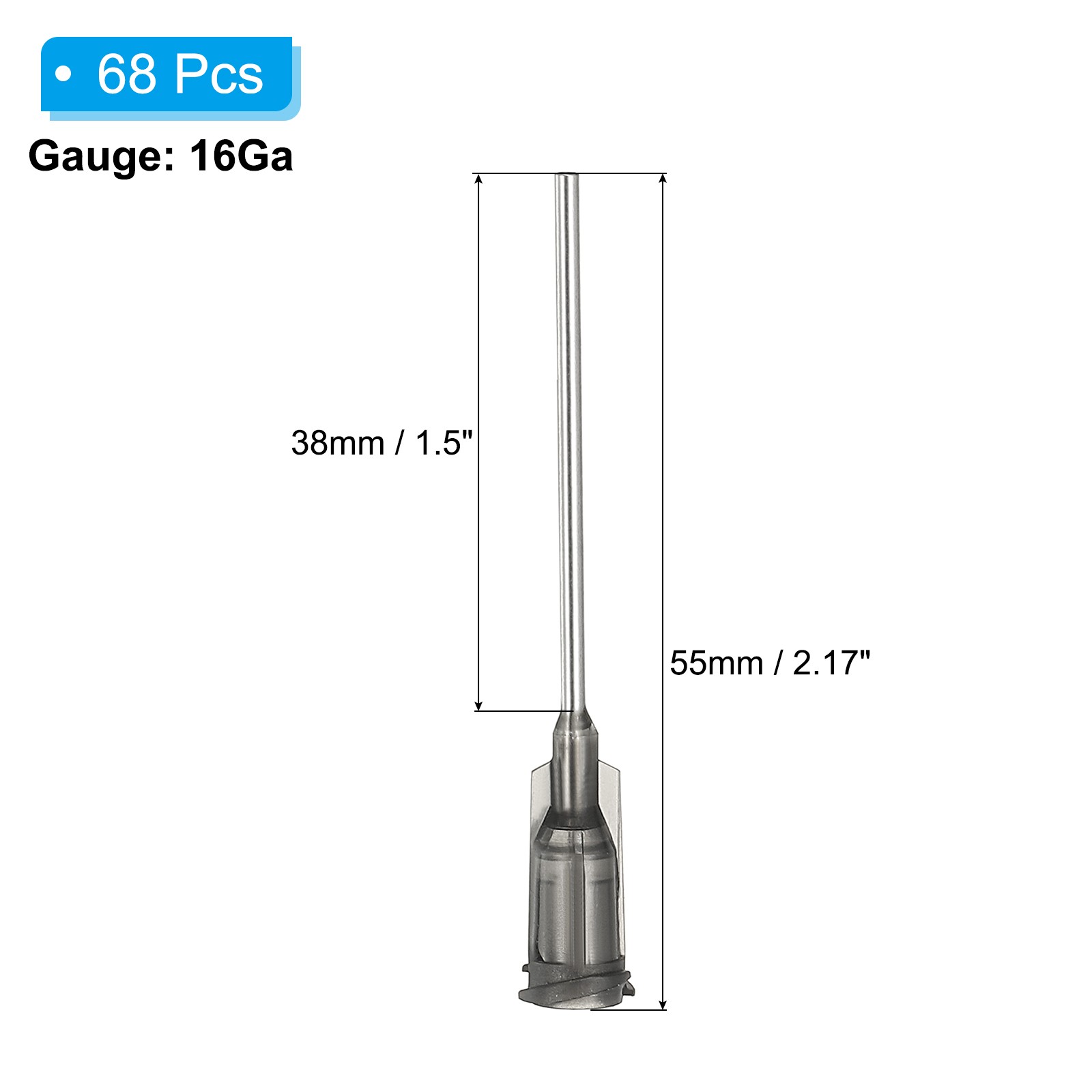 16Ga Dispensing Needles, 68PCS 1.5inch Blunt Tip Dispensing Needle, Gray