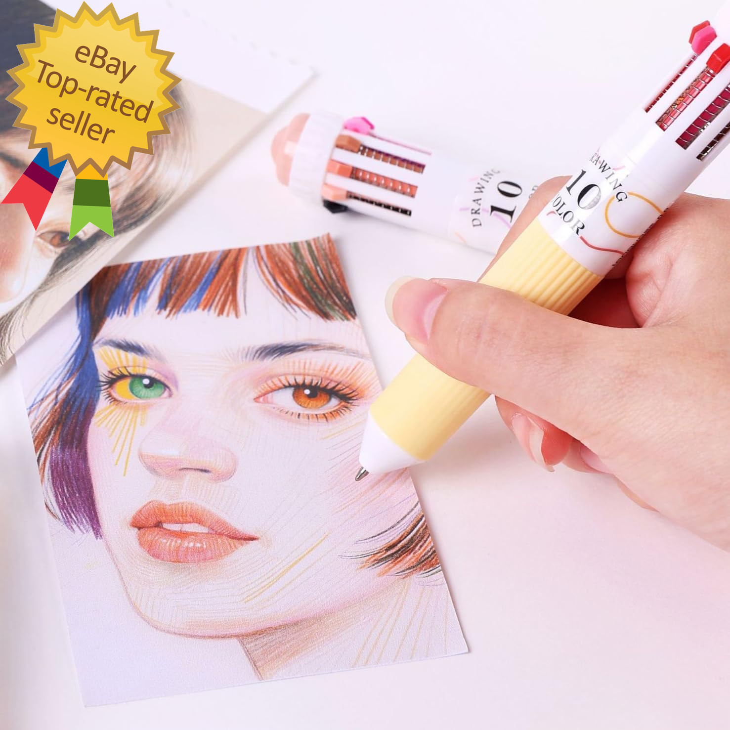 60 Colors Multicolor Pen in One, 6Pcs 10-In-1 Retractable Colored Ballpoint Pens