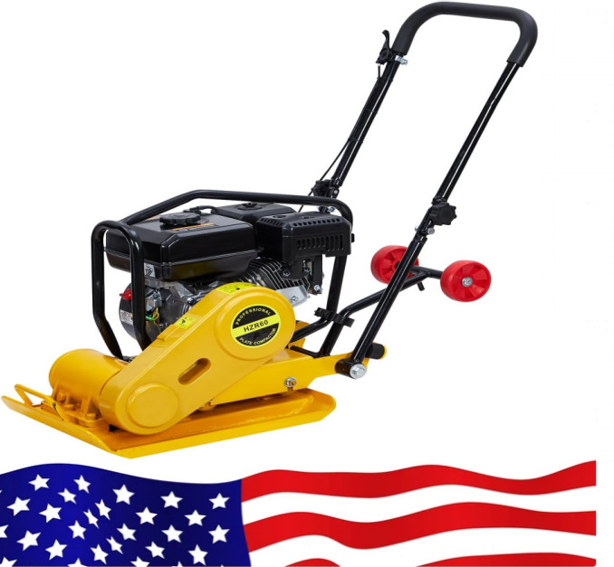 🔥7HP Plate Compactor, 212CC Gas-Powered Jumping Jack Tamper with Wheels, 22.1