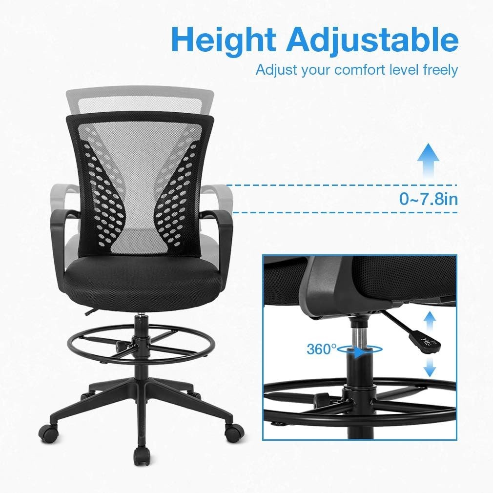 Ergonomic Drafting Chair with Adjustable Height & Mesh Back for Ultimate Comfort