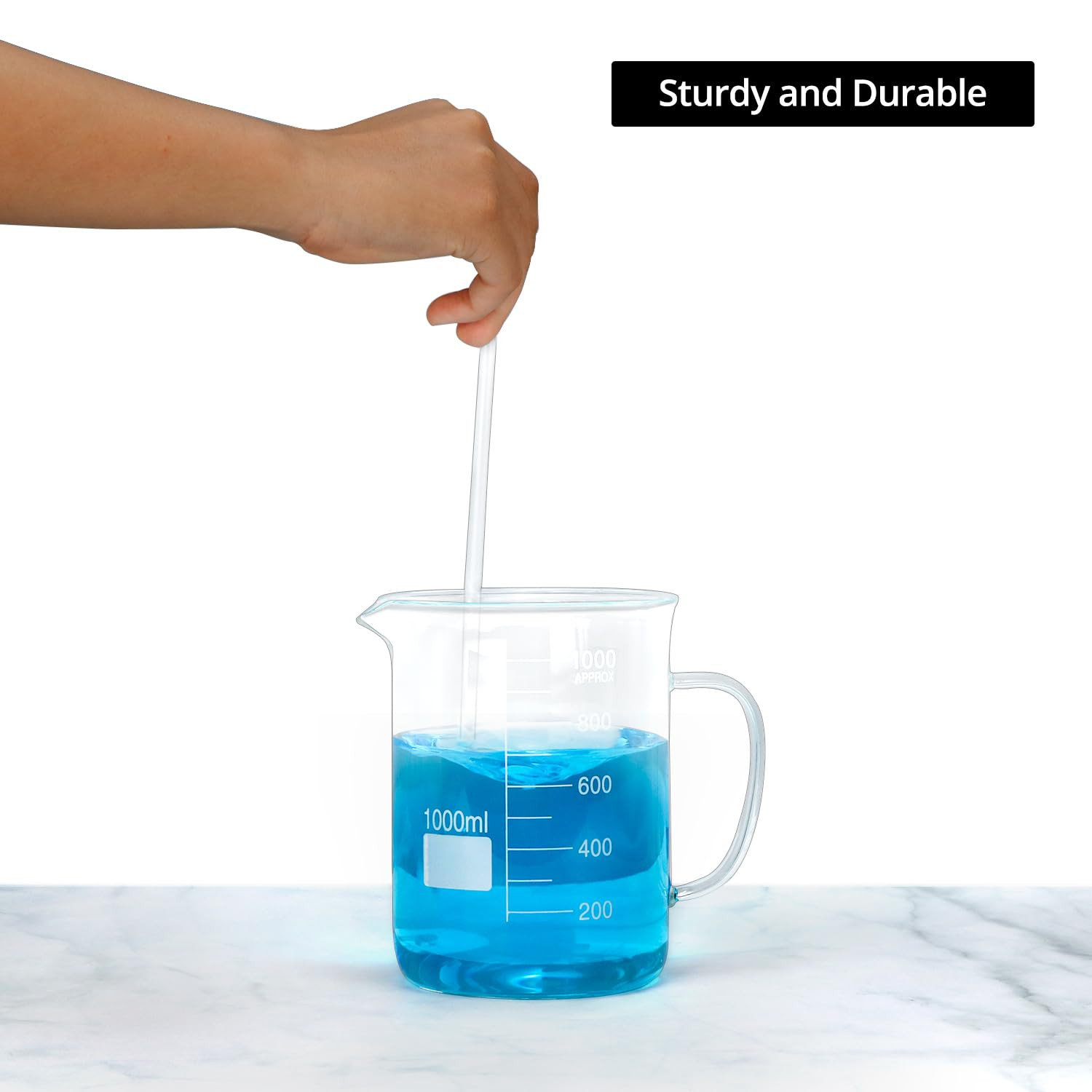 2 Pack 1000Ml Borosilicate Glass Beaker with Handle, & 10 Pcs 12″ Science Glass