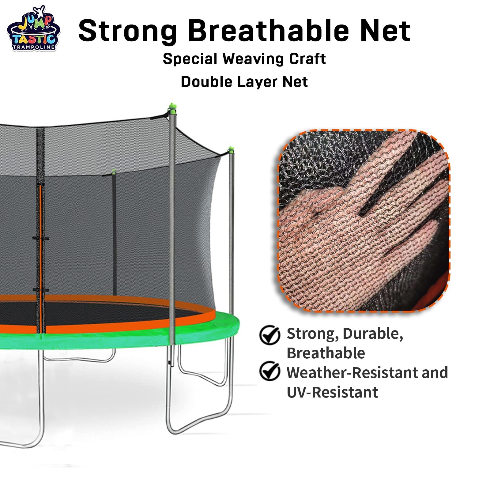 14FT Trampoline Net Replacement – 6 Straight Poles, 71in Height, UV Resistant