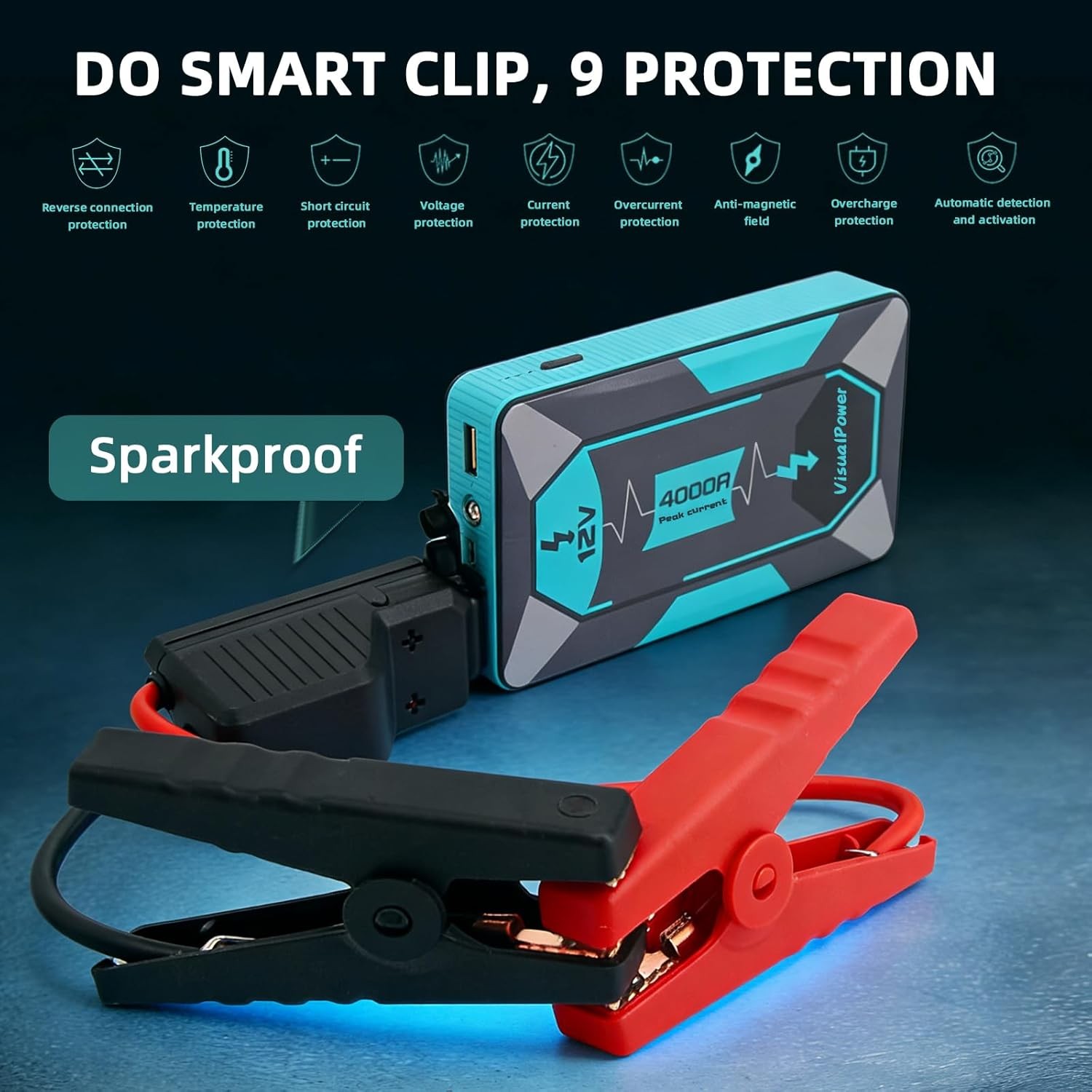 4000A Peak Jump Starter Handy pocketable 12V car Jumper Box and Motorcycle Boost