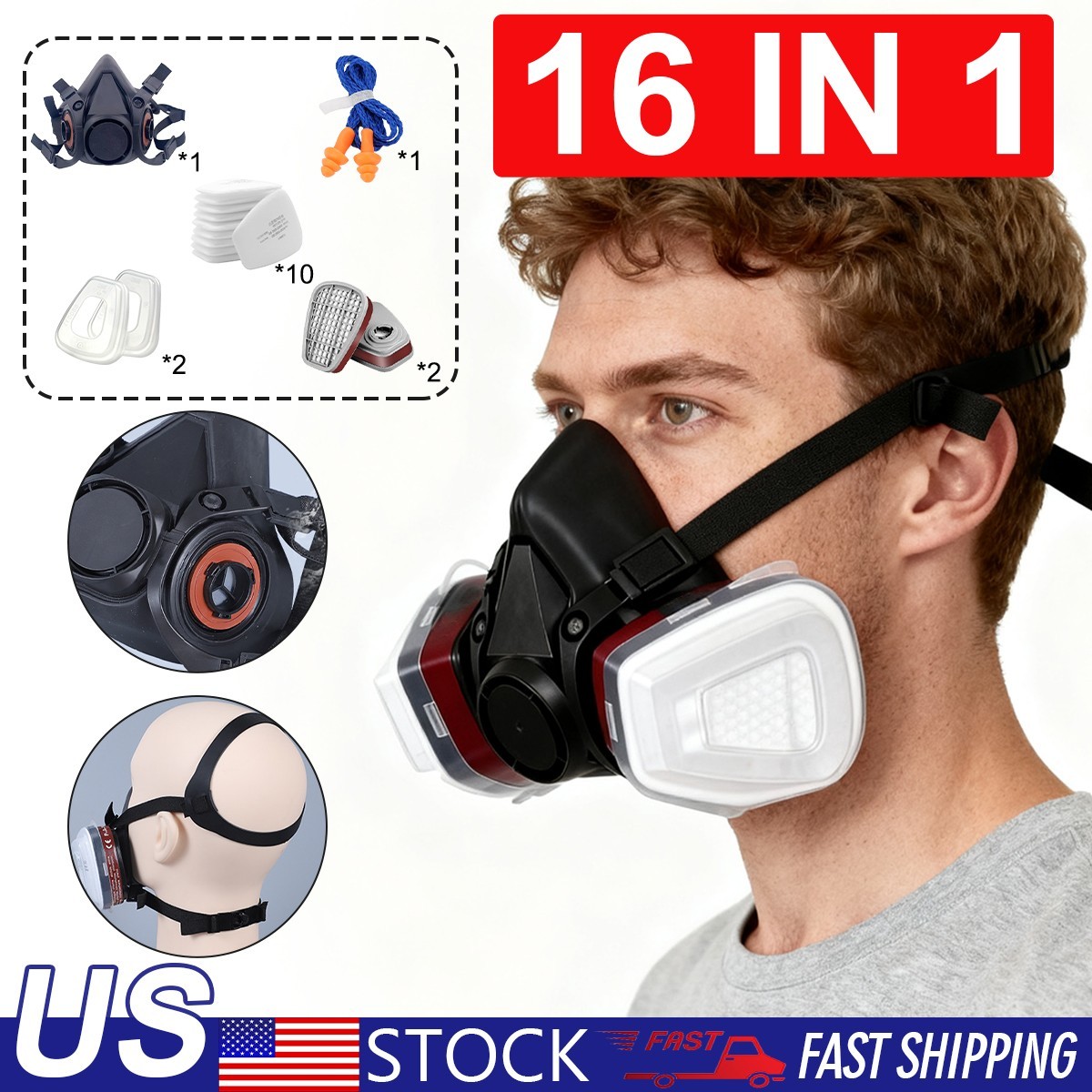 PRO 6200 Black Half Face Gas Mask Cover Painting Spraying Respirator Facepiece