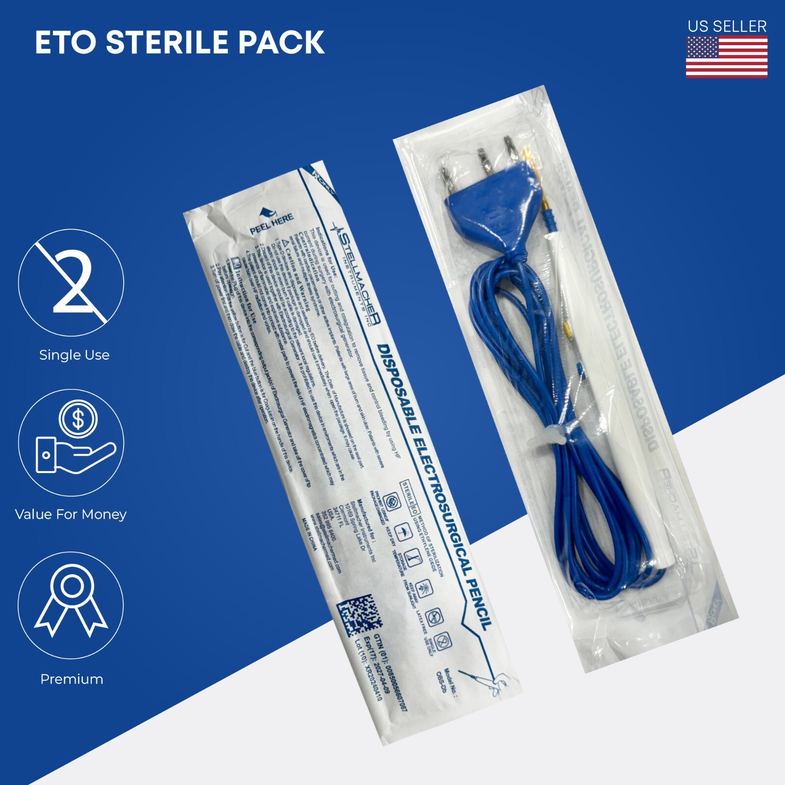 Diathermy ESU Cautery Electrosurgical Pencil with Blade Electrode 10 Pcs Box