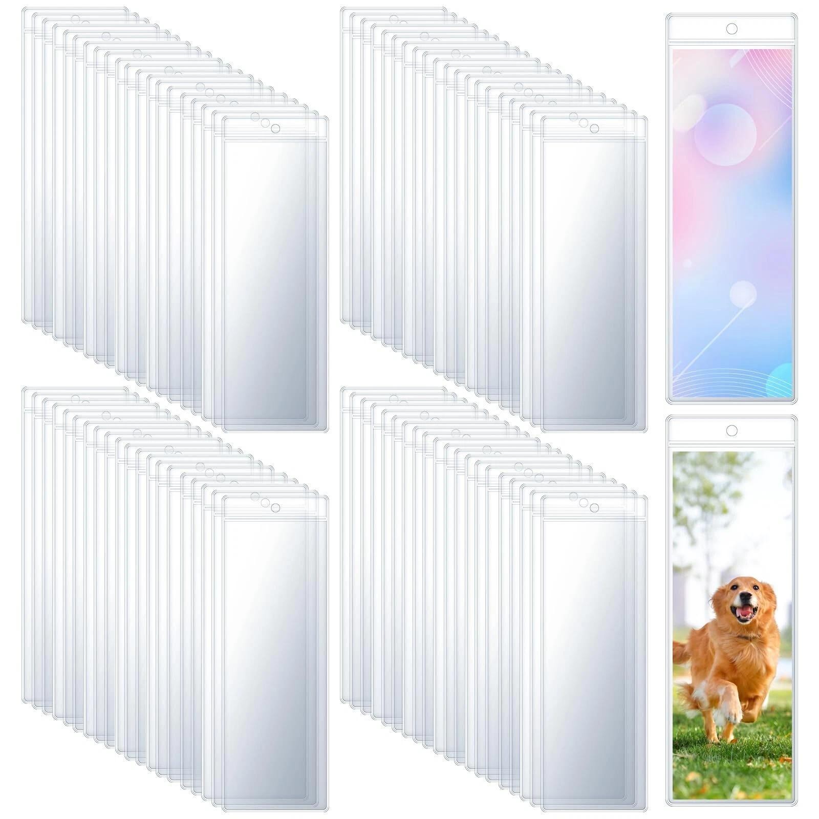 100 Pcs Clear Bookmark Sleeves Large Plastic Photo Booth Sleeve with Hole 7.5…