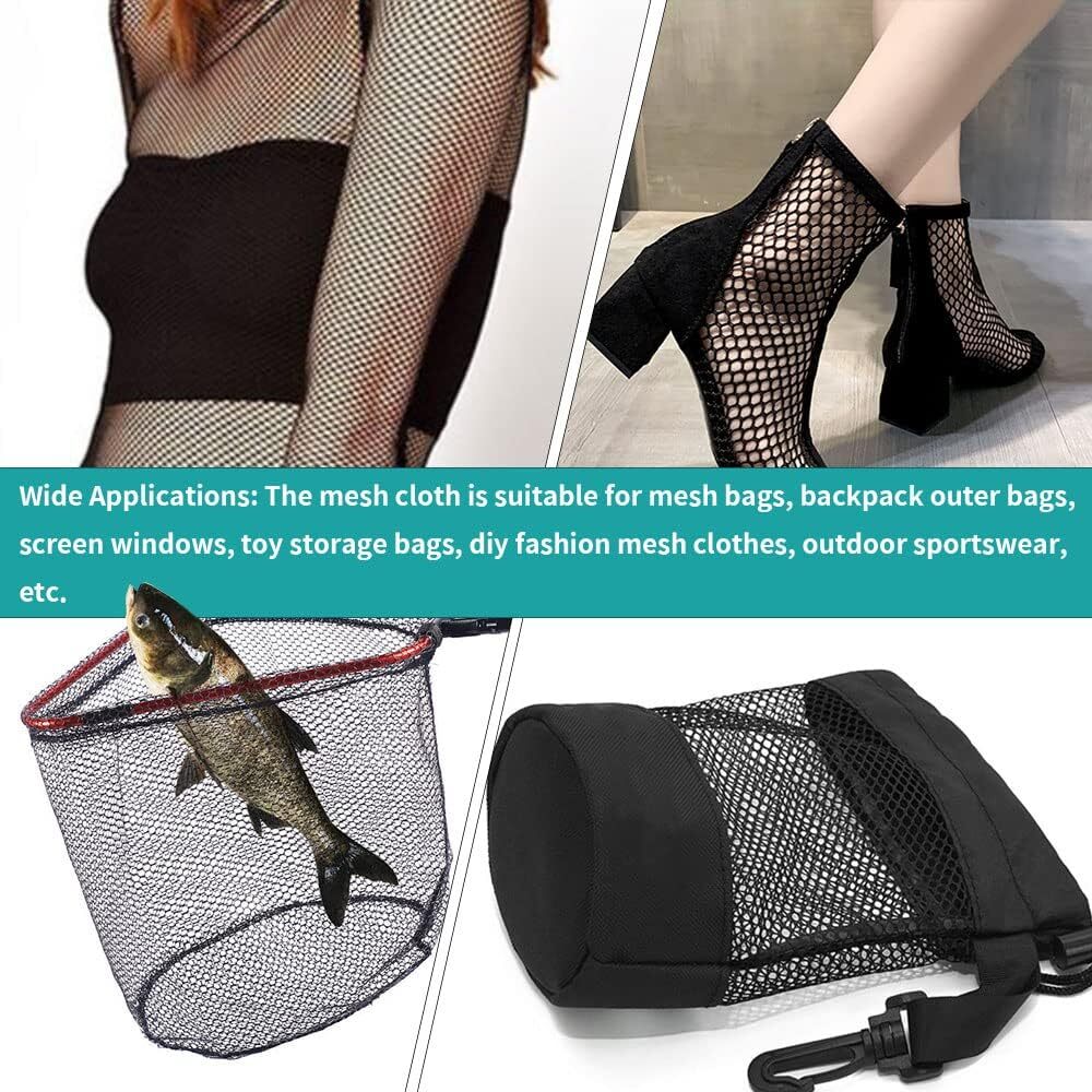 Black Mesh Fabric, 62 x 59 Inch Soft Netting Slightly Stretchy for