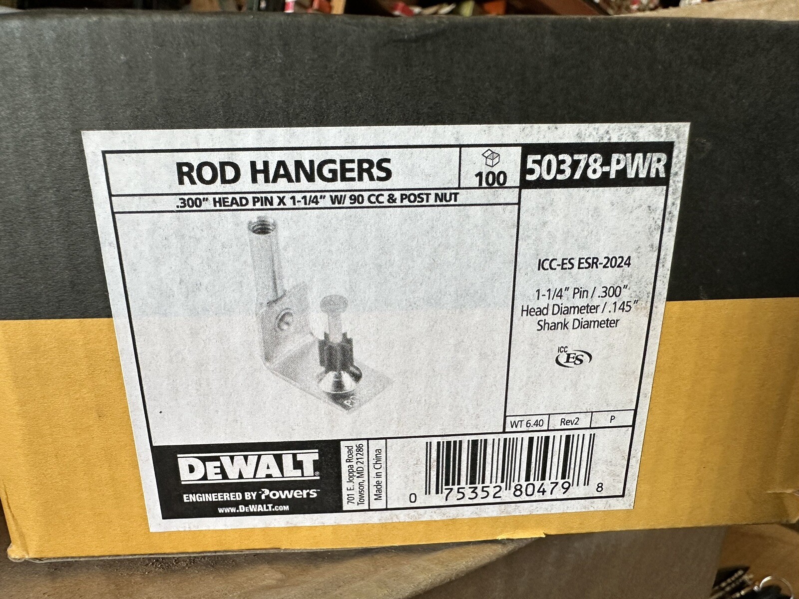 ⚡️(QTY 100) Dewalt Rod Hanger 50378-PWR .300 Head Pin X 1 1/4” W/90 CC Post Nut