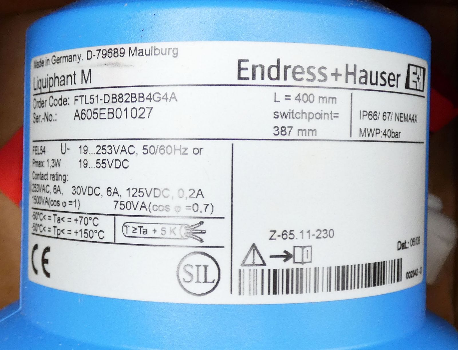 Endress + Hauser Liquiphant M FTL51-DB82BB4G4A 400mm Limit Switch -Unused/Original Packaging-