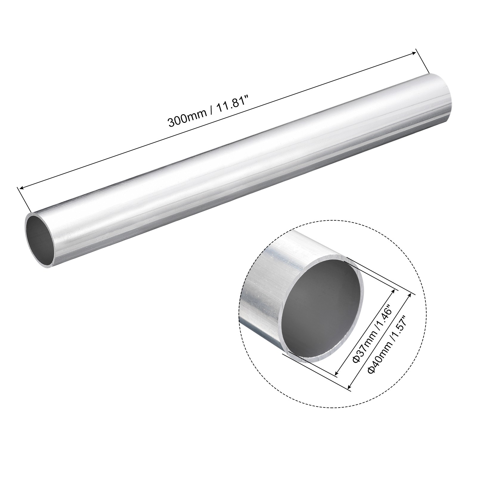 40mm OD 37mm Inner Dia 300mm Length 6063 Aluminum Tube for DIY