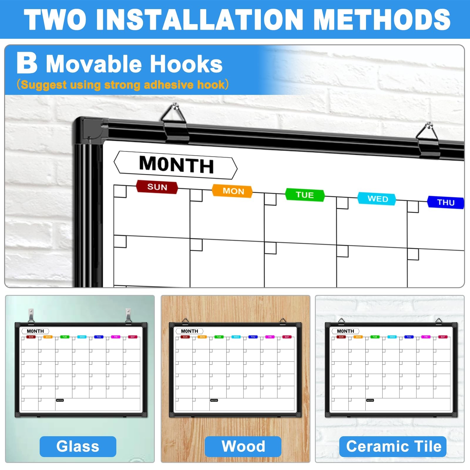 Monthly Dry Erase Whiteboard Calendar 24 x 18 in, Wall Mount, Aluminum Frame