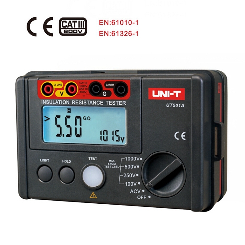 UNI-T UT501A Megohmmeter Digital Insulation Resistance Tester Voltmeter 600V 5GΩ