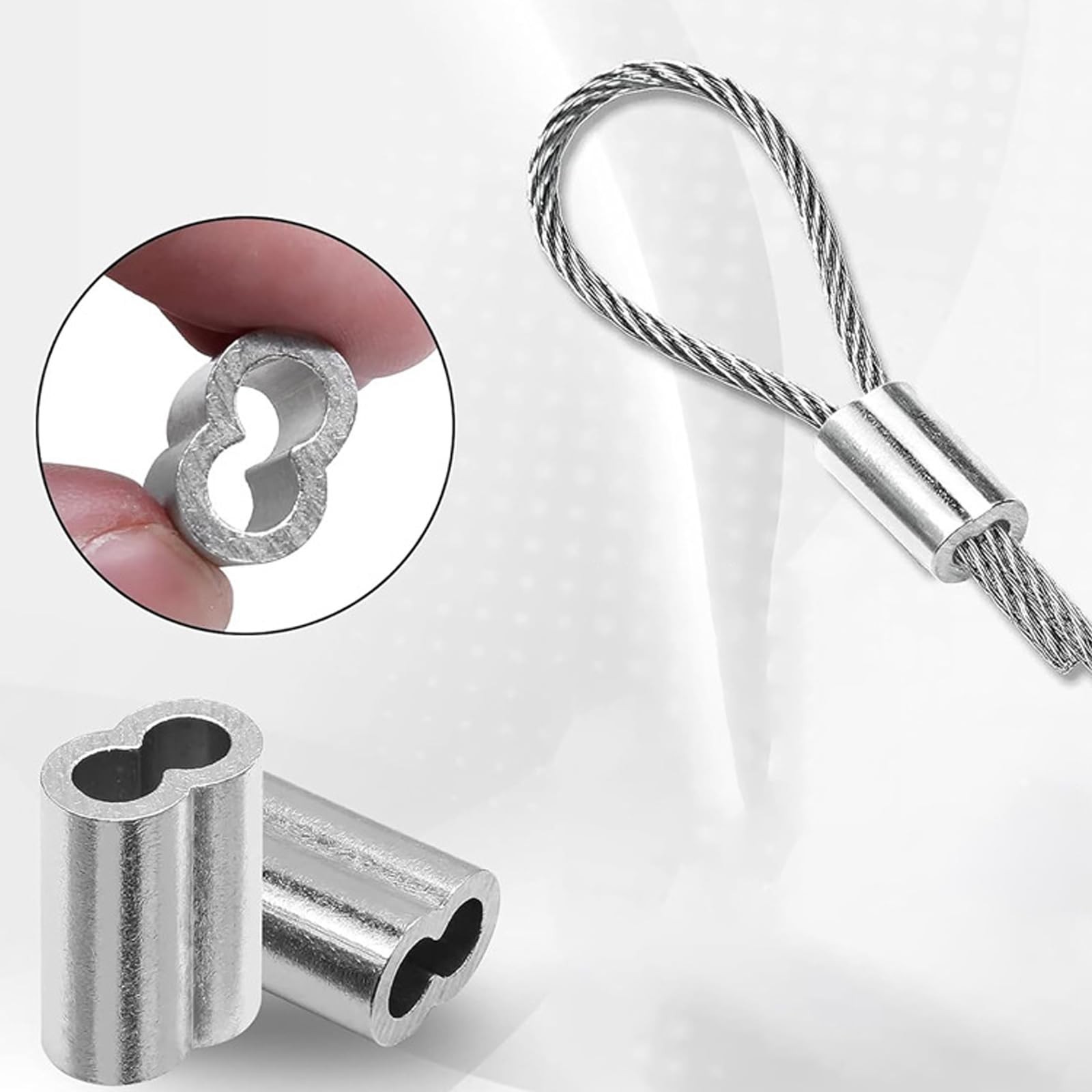 200pcs 1/16″ Aluminum Crimping Loop Sleeve, Cable Ferrule Wire Rope Sleeves