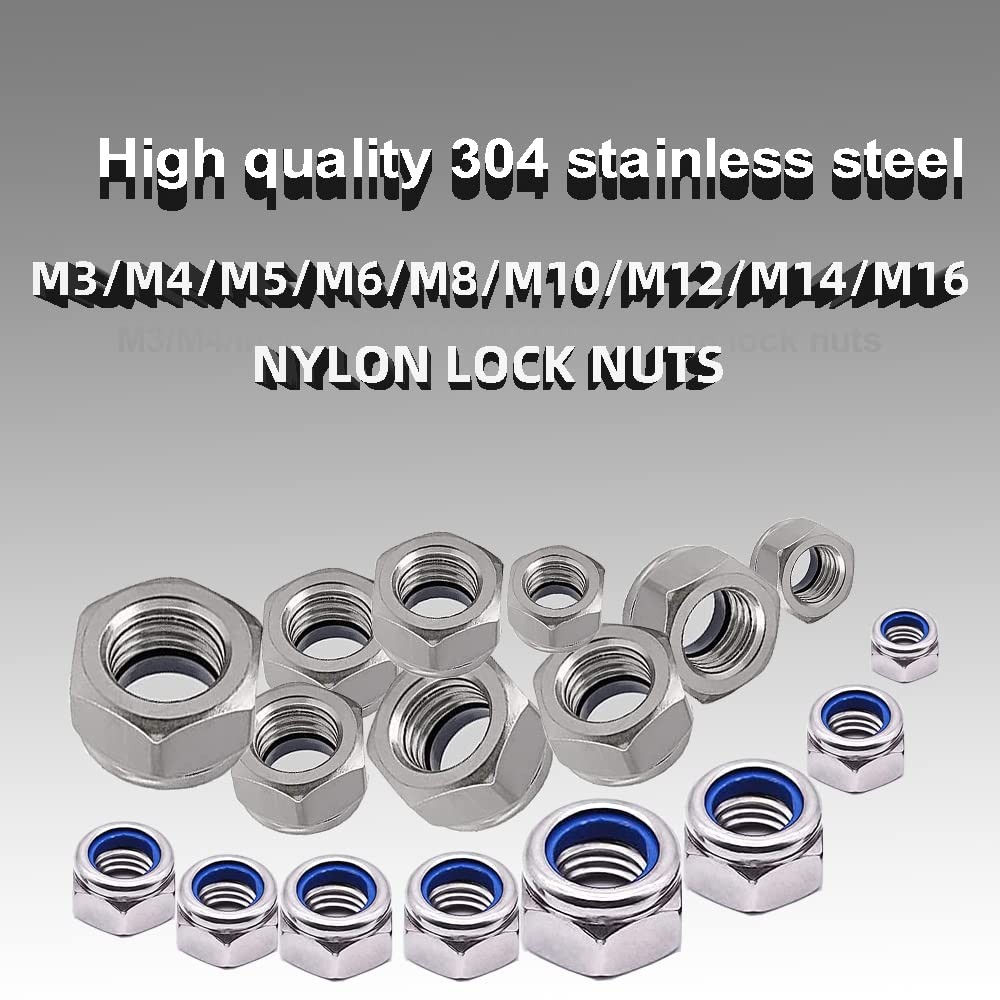 20x M10 x 1.5mm Nylon Insert Hex Lock Nuts 304 Stainless Steel Metric Nyloc