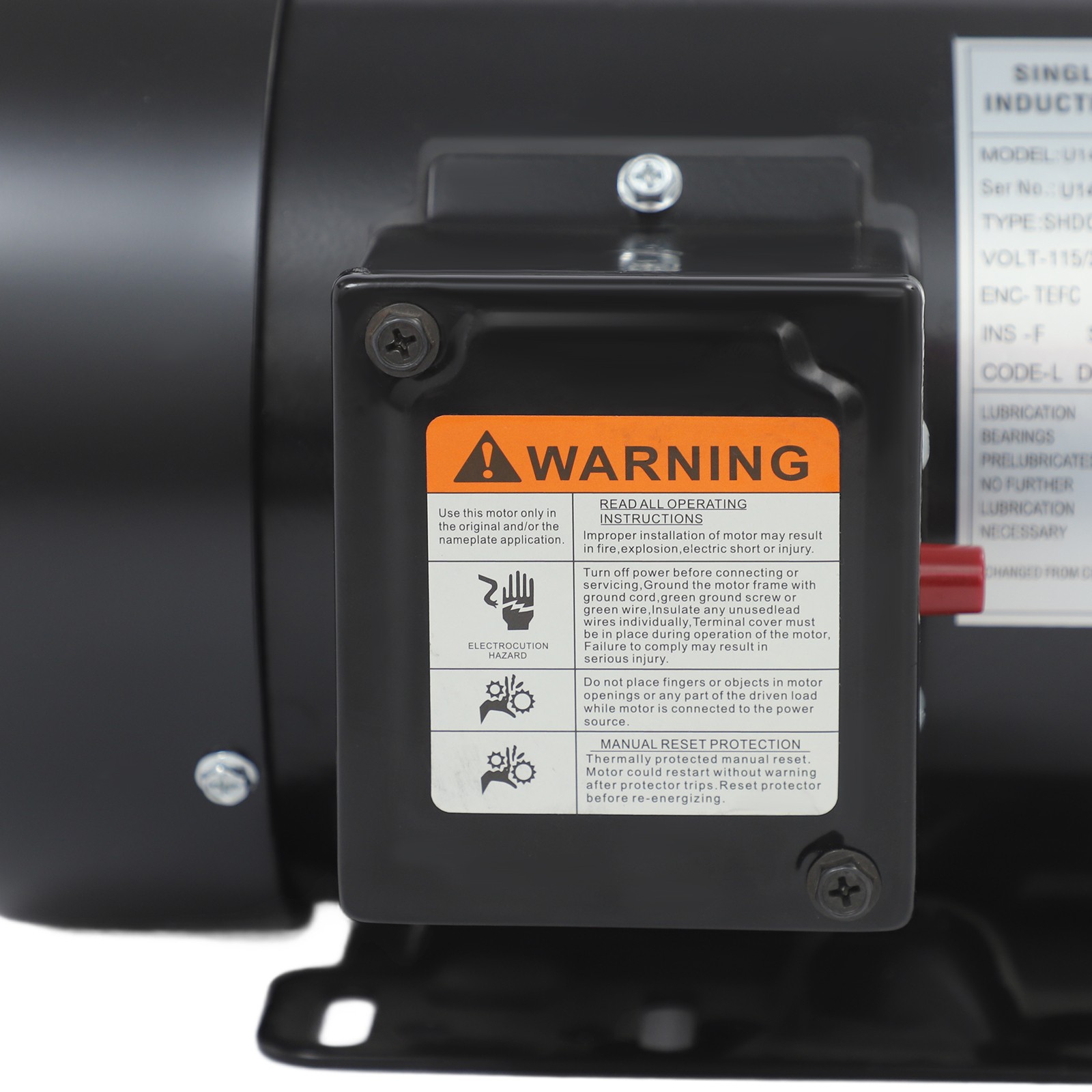 Industrial & Agricultural Single Phase Electric Motor 1725RPM 60Hz 1/2HP Motor