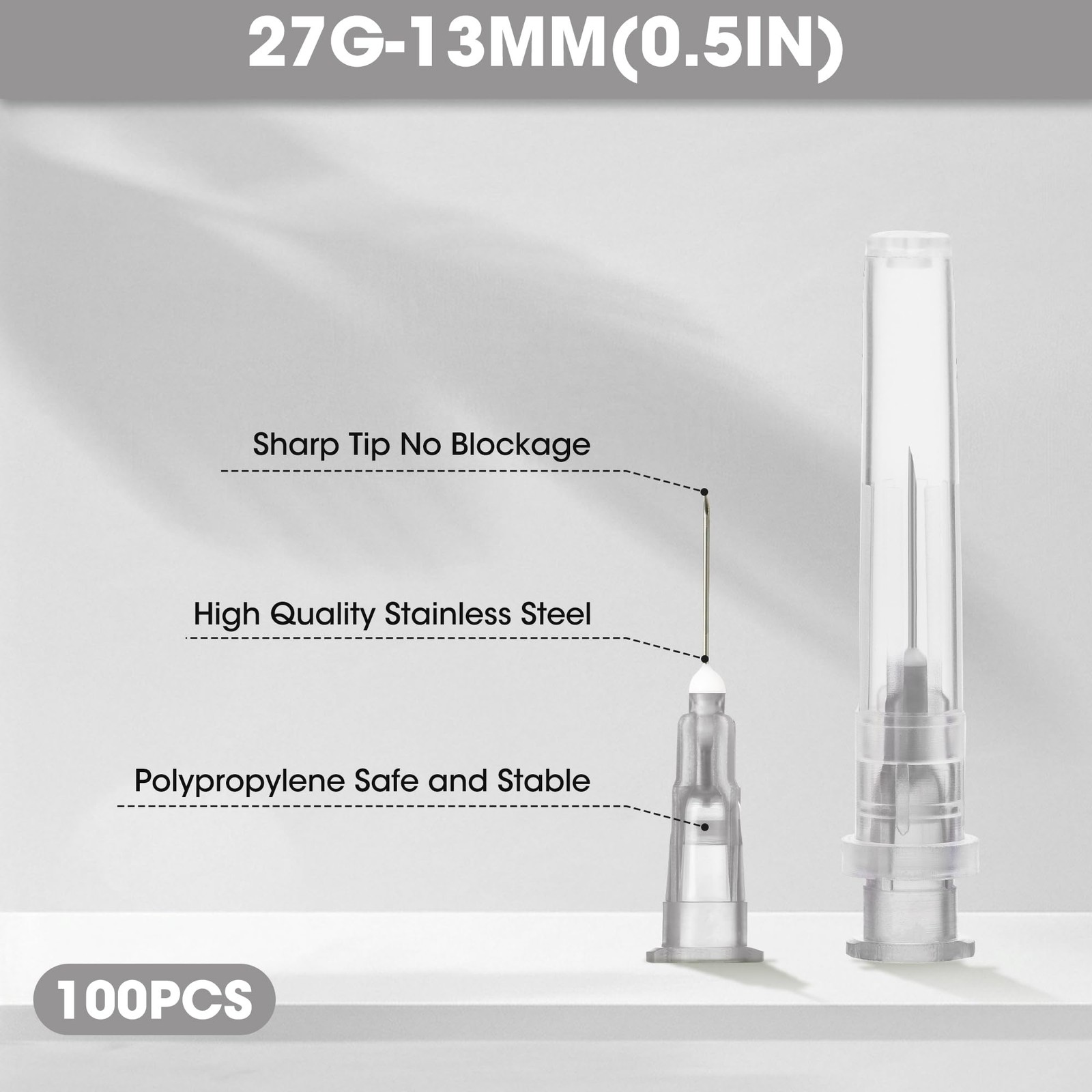 27Ga 1/2 Inch Luer Lock Needle Accessories with Cap for Scientific and Industria
