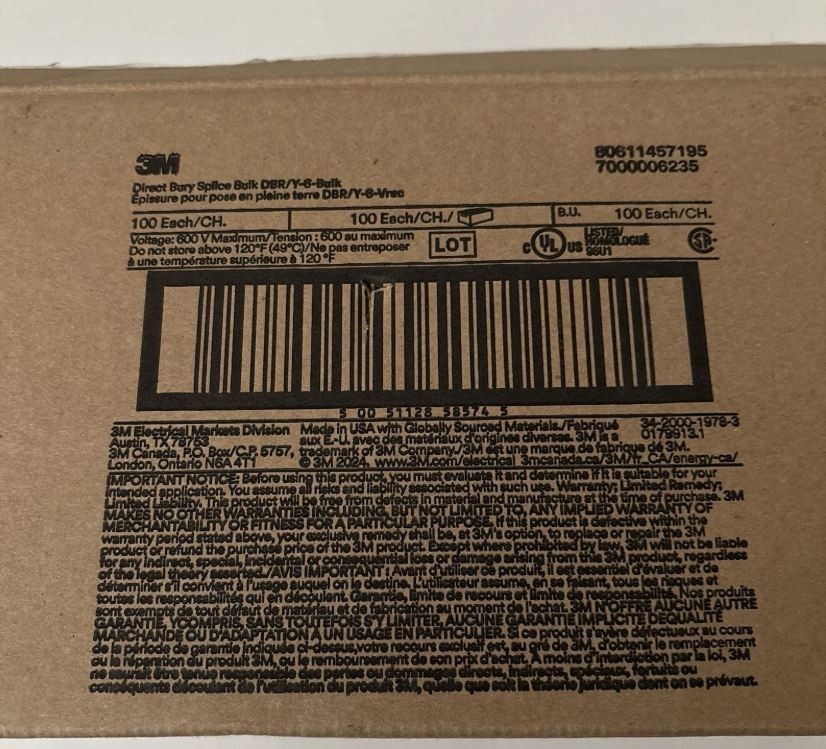 3M Direct Bury Cable Splice Kit DBR/Y-6 (100 PACK) – Open Box